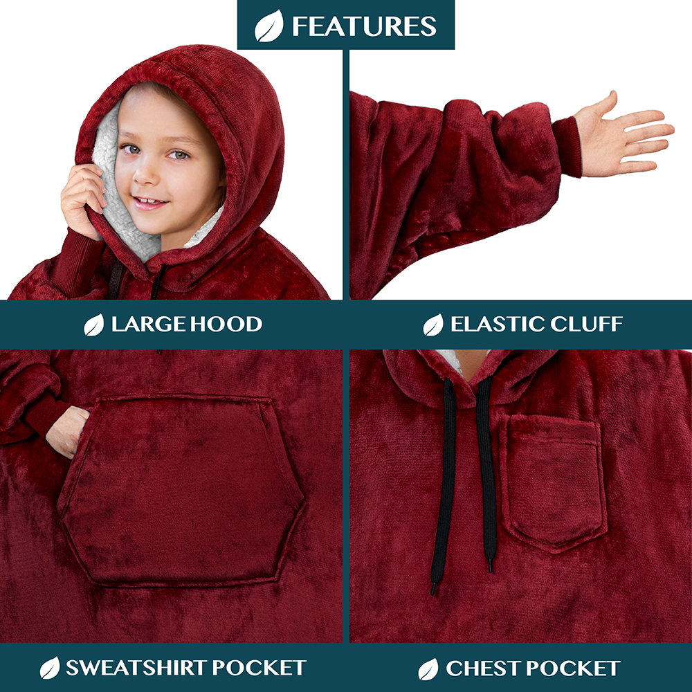 Blanket Sweatshirt Sherpa Lining Comfy Fleece Oversized Hoodie for Kids Teens JR - Picture 66 of 71