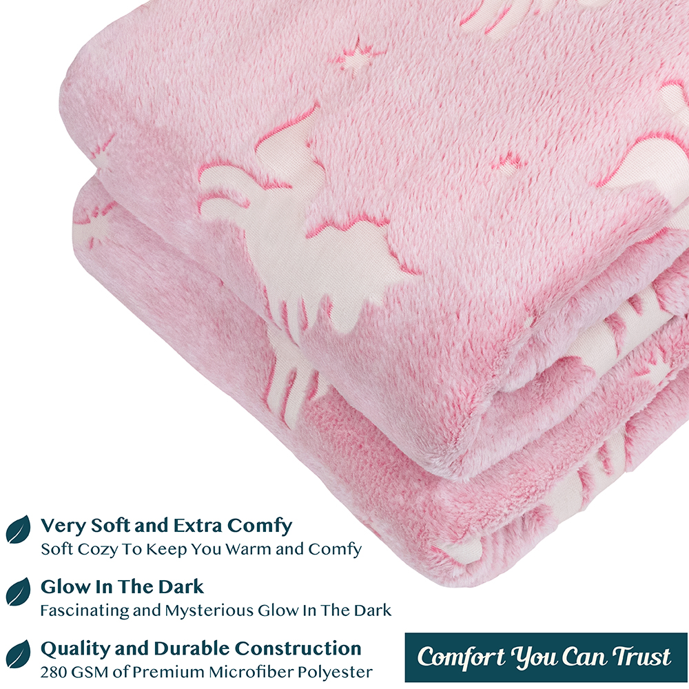 Glow in The Dark Throw Blanket for Kids Boys Girls Unicorn Dinosaur Space Stars - Picture 52 of 57