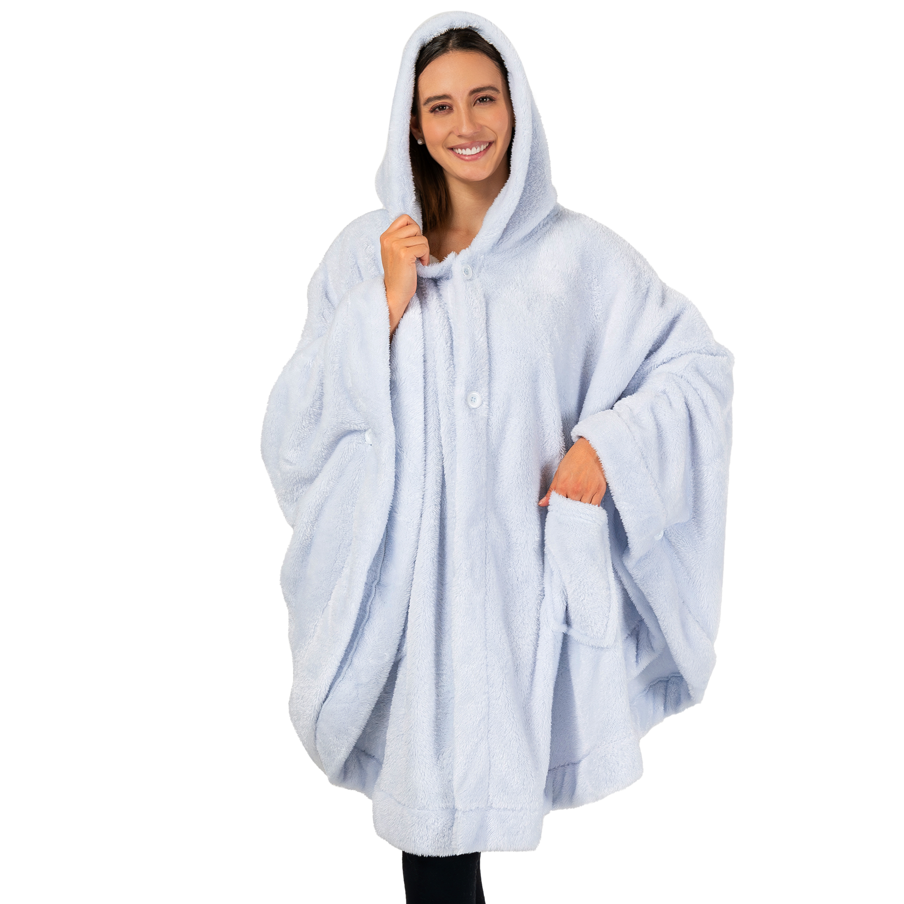 Poncho Manta con Capucha Usable Mantón Envoltura Capucha Bolsillos Suave Esponjoso Regalo - Imagen 38 de 81