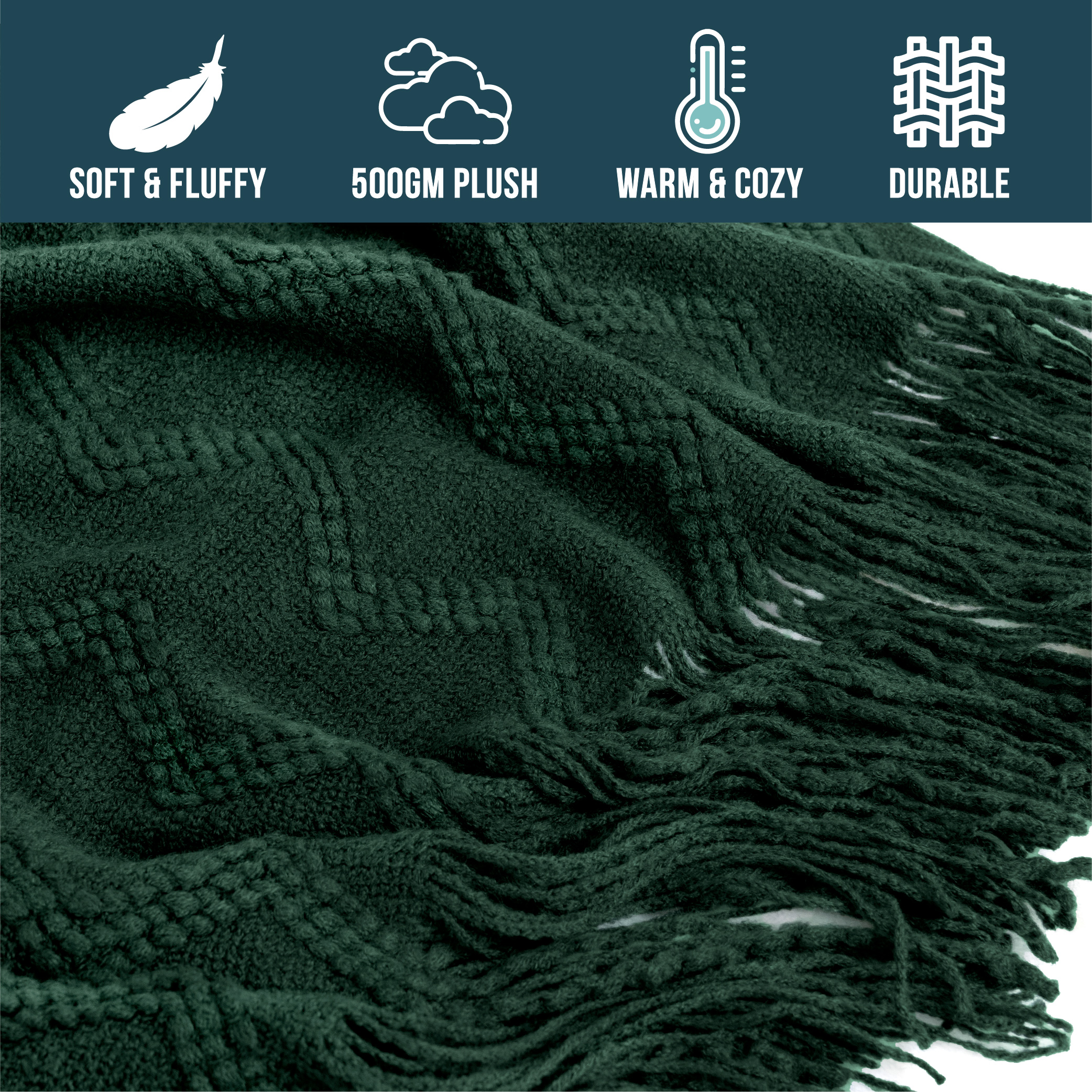 Textured Knitted Fringe Throw Blanket Decorative for Couch Sofa Bed Lightweight - Picture 41 of 142