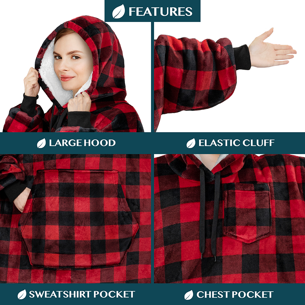 Blanket Sweatshirt Sherpa Plush Soft Comfy Fleece Oversized Hoodie Pocket Gift - Picture 22 of 117