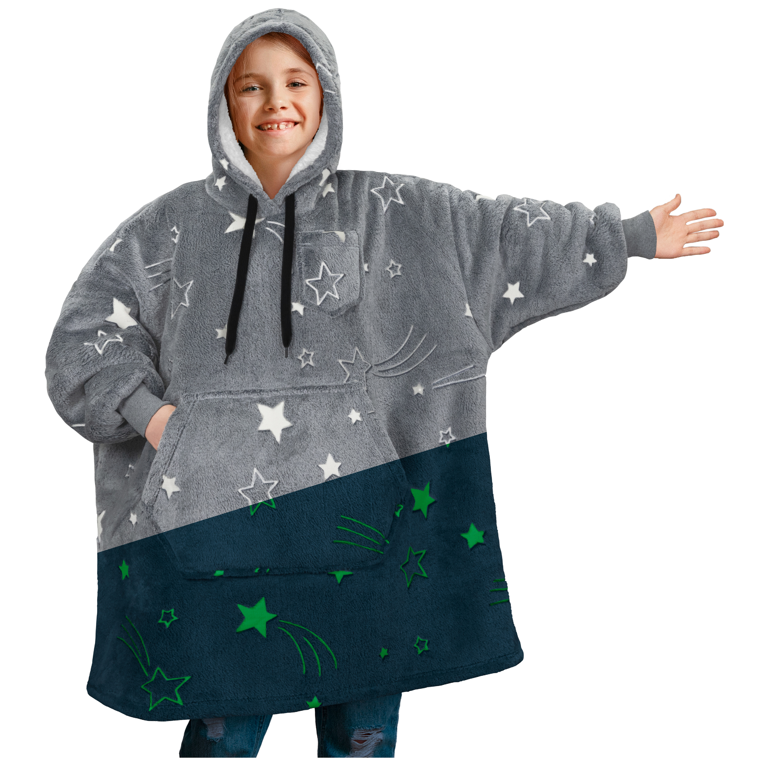 Blanket Sweatshirt Sherpa Lining Comfy Fleece Oversized Hoodie for Kids Teens JR - Picture 16 of 71