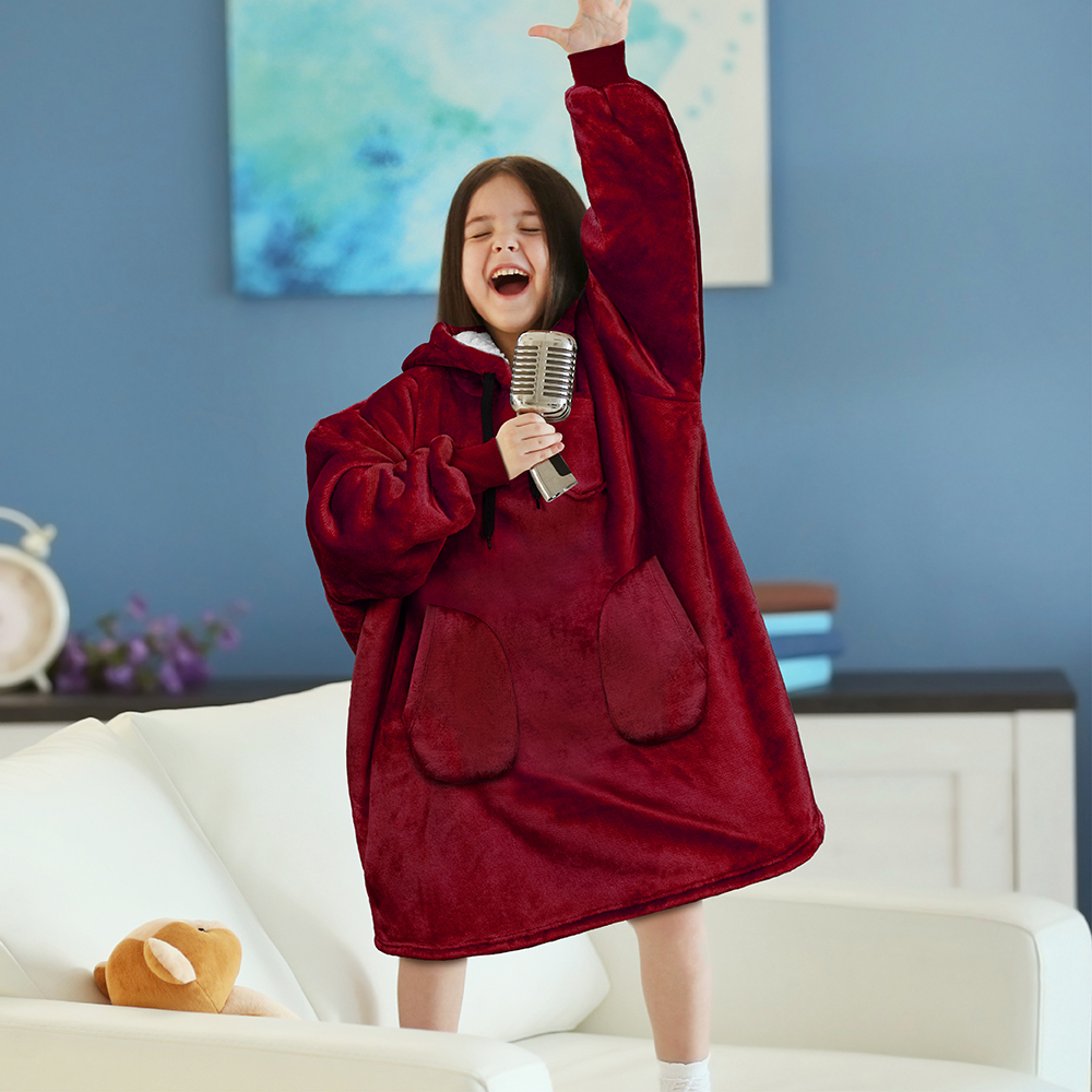 Blanket Sweatshirt Sherpa Lining Comfy Fleece Oversized Hoodie for Kids Teens - Picture 71 of 71