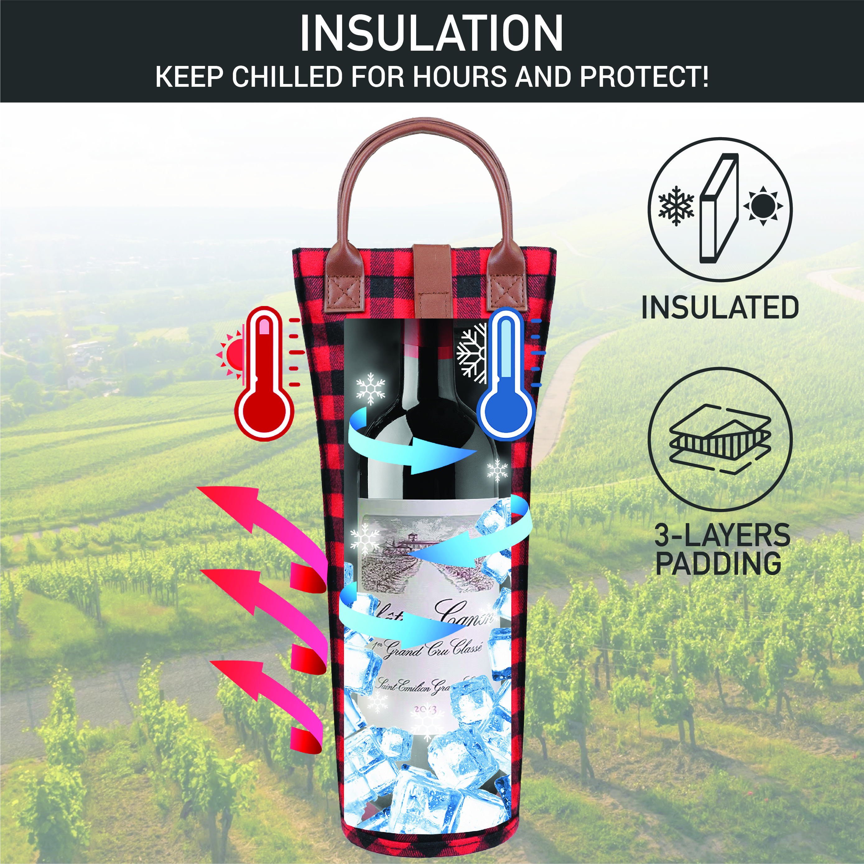 Wine Carrier Bag Insulated Single Bottle Cooler Protection Carrying Tote Travel