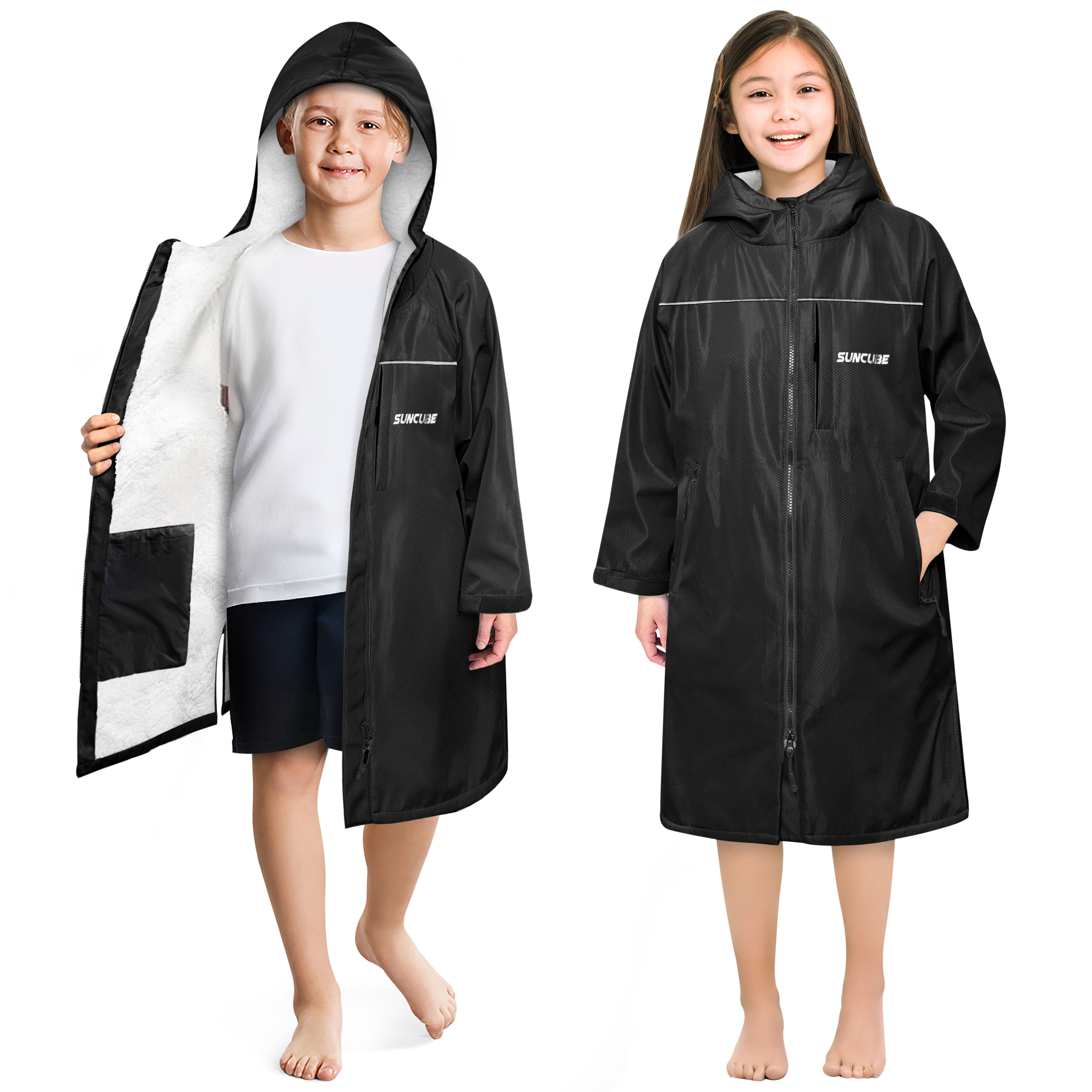 Kids Teen Swim Parka Sherpa Hooded Water Resistant for Swimming Surf Boys Girls