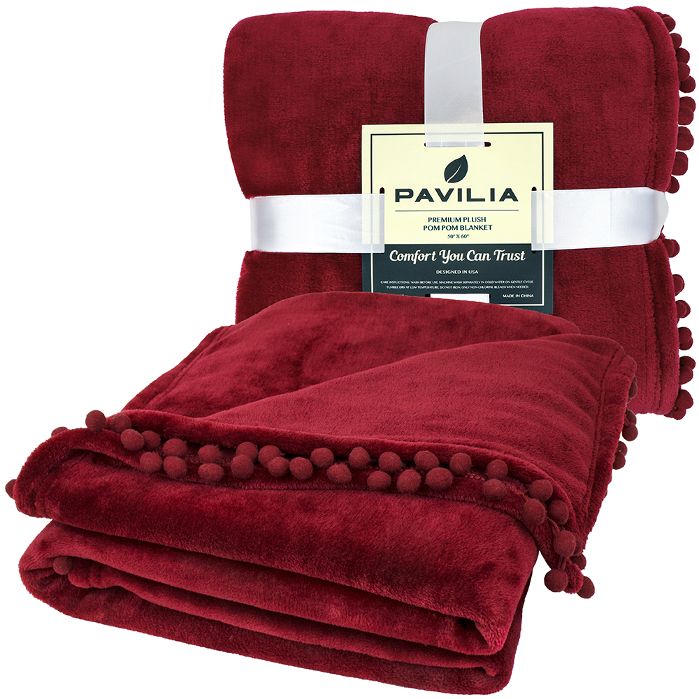 thumbnail 117 - Fleece Throw Blanket with Pom Pom Fringe Super Soft Lightweight Bed Couch Home
