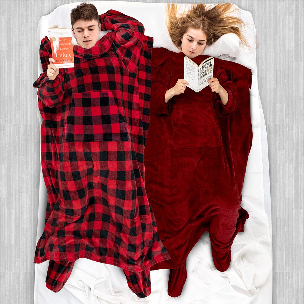Tragbare Decke mit Fußtasche Ärmel Weich Fleece Wickel Sofa Couch TV Geschenke - Bild 40 von 192