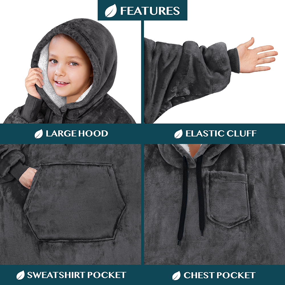 Blanket Sweatshirt Sherpa Lining Comfy Fleece Oversized Hoodie for Kids Teens JR - Picture 24 of 71