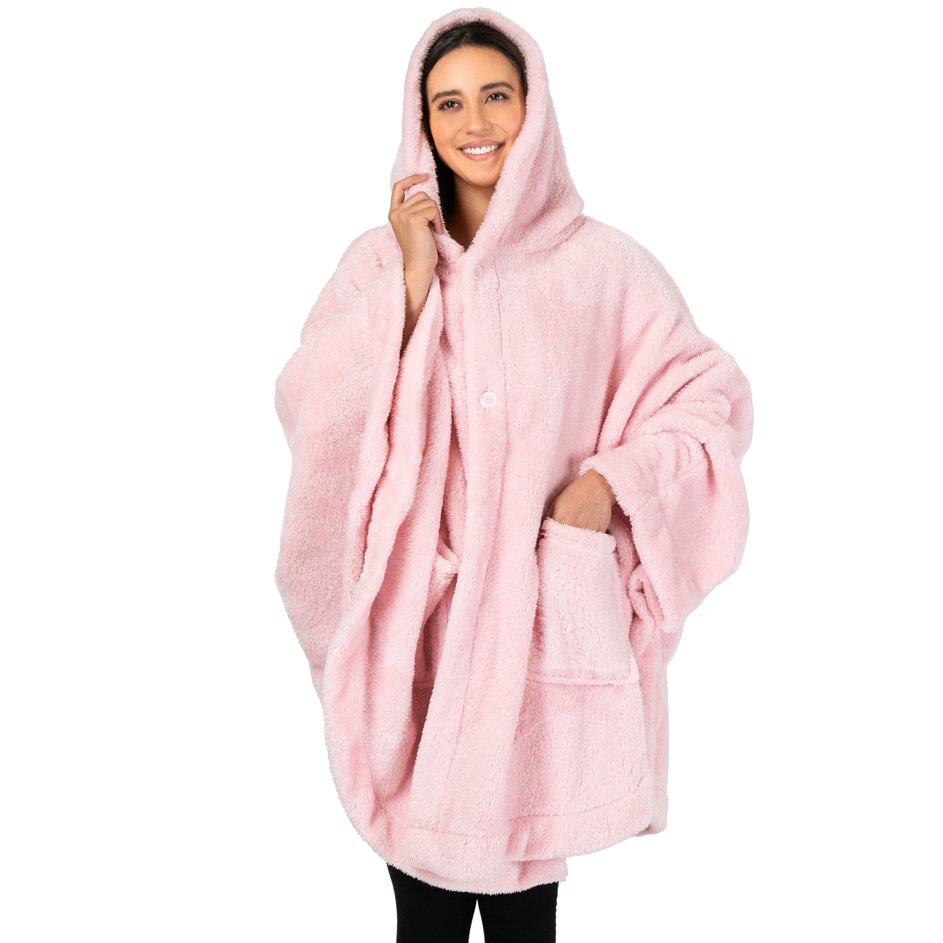 Poncho Manta con Capucha Usable Mantón Envoltura Capucha Bolsillos Suave Esponjoso Regalo - Imagen 56 de 81