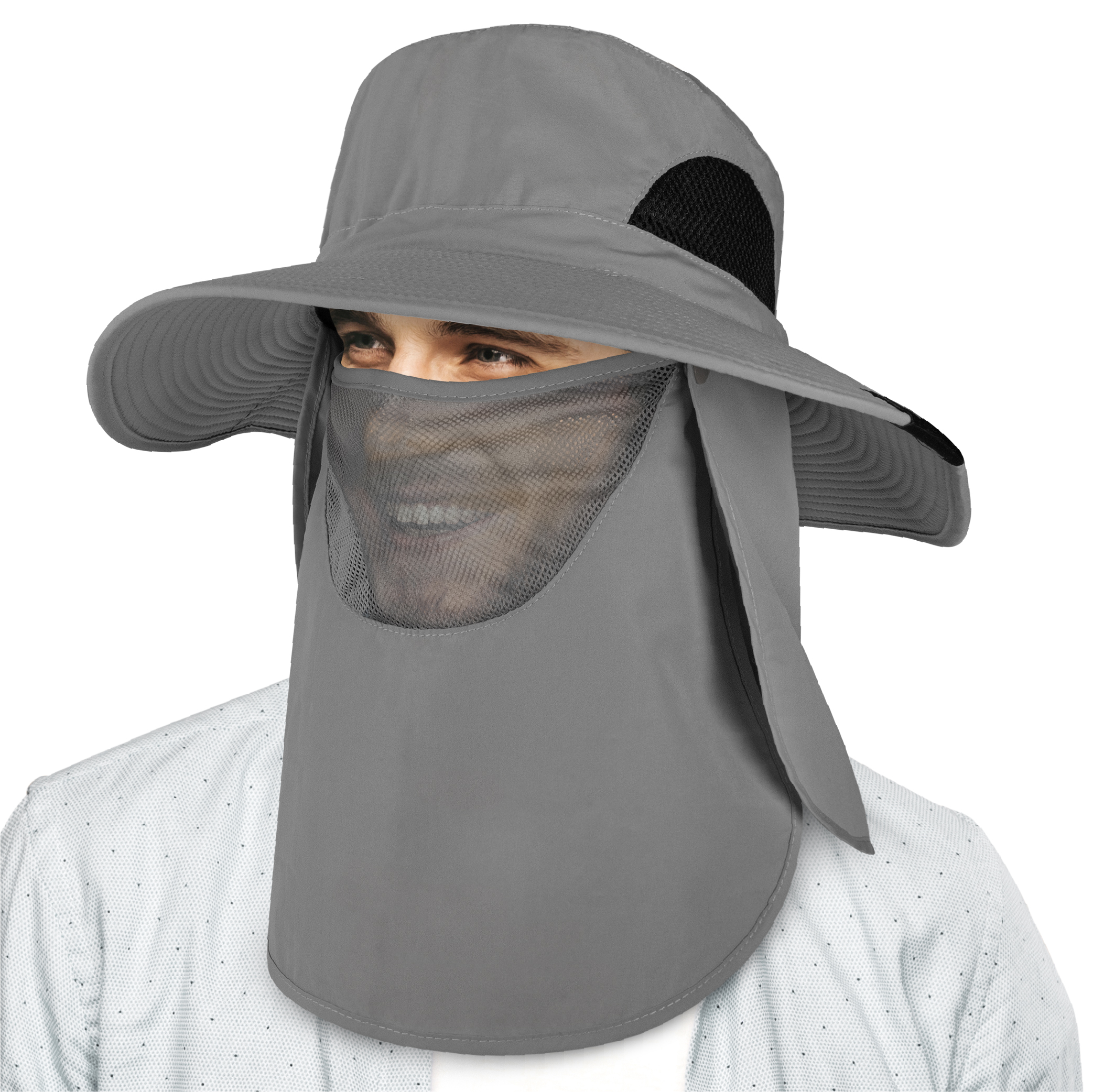Men Women UV Protection Sun Hats Neck Face Flap Cap Wide Brim Fishing Bucket Hat - Picture 25 of 48