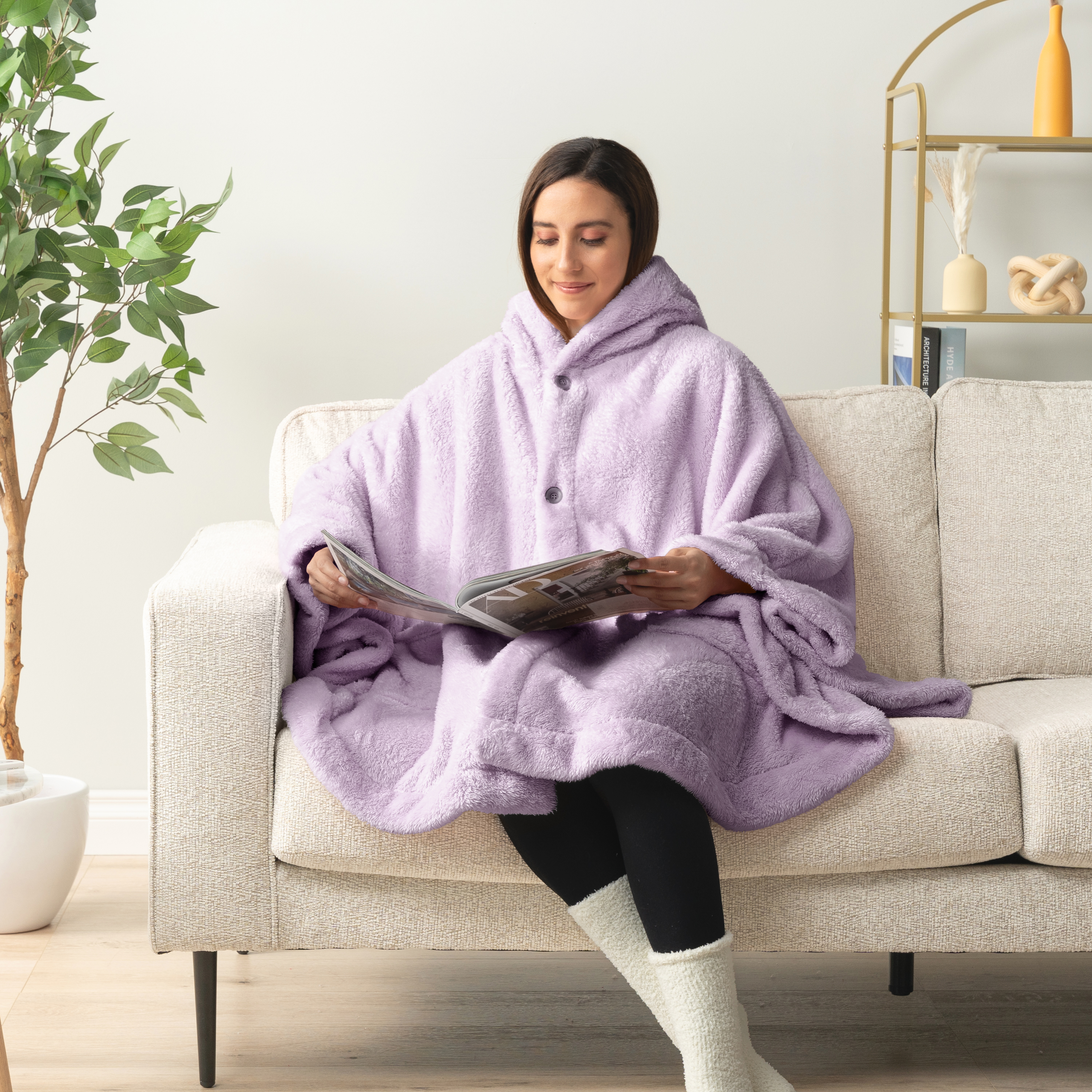 Poncho Manta con Capucha Usable Mantón Envoltura Capucha Bolsillos Suave Esponjoso Regalo - Imagen 31 de 81
