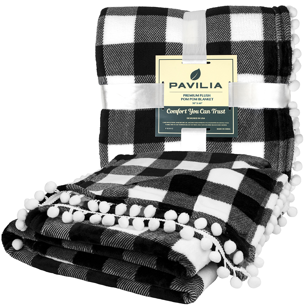 thumbnail 31 - Plaid Buffalo Checker Pom Pom Fringe Throw Blanket Soft Fleece for Sofa Couch