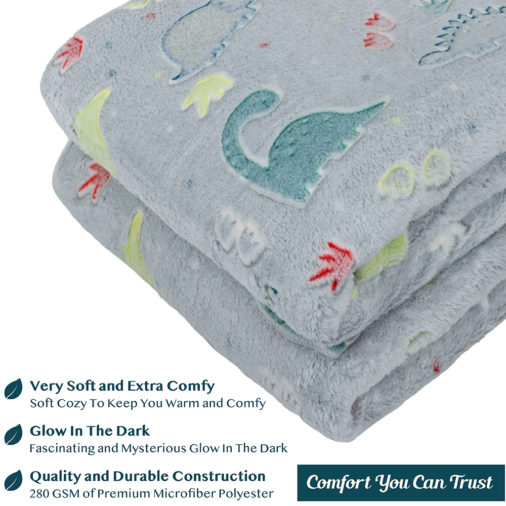 Glow in The Dark Throw Blanket for Kids Boys Girls Unicorn Dinosaur Space Stars - Picture 28 of 57