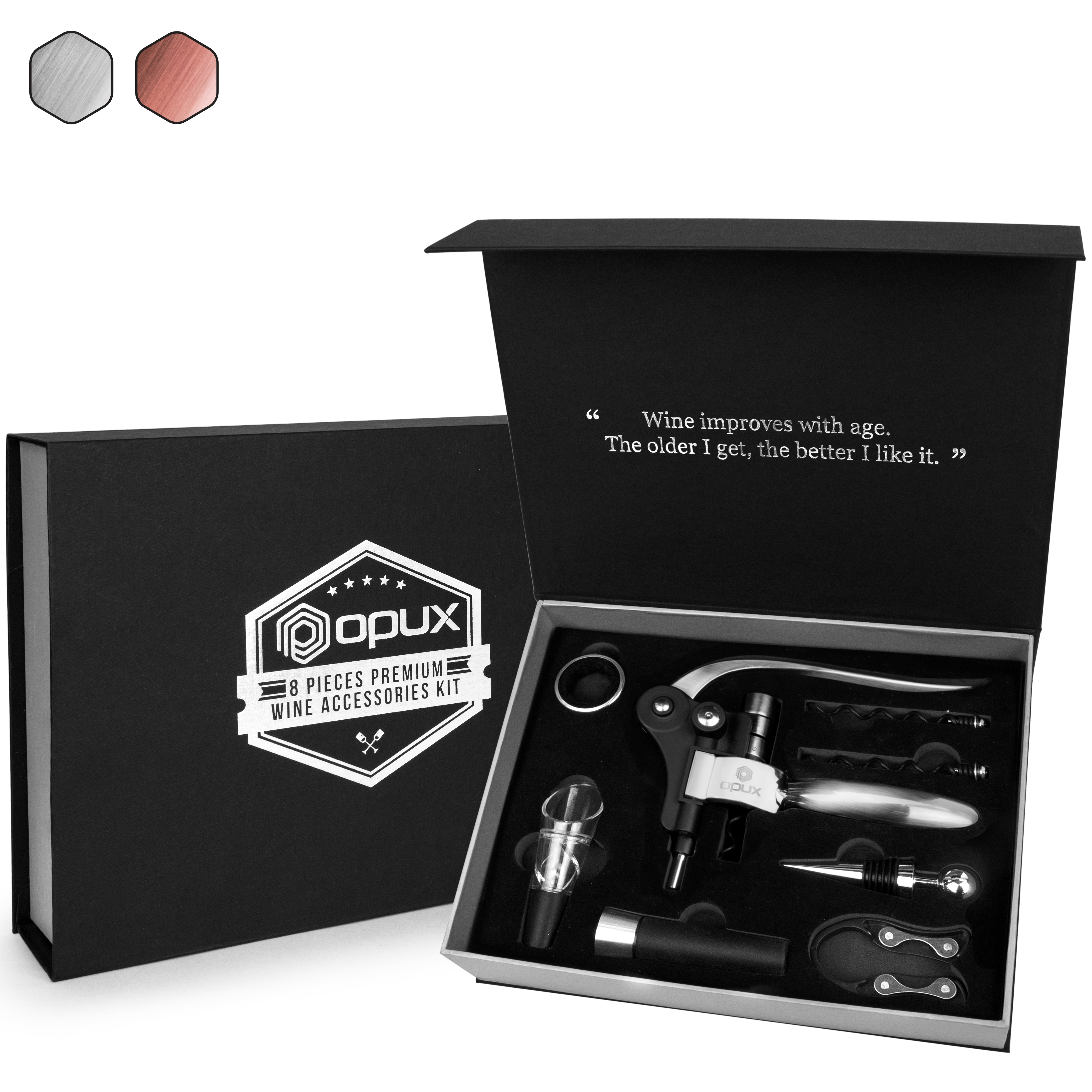Silver and Black Rabbit Wine Bottle Opener Gift Set with Foil Cutter 
