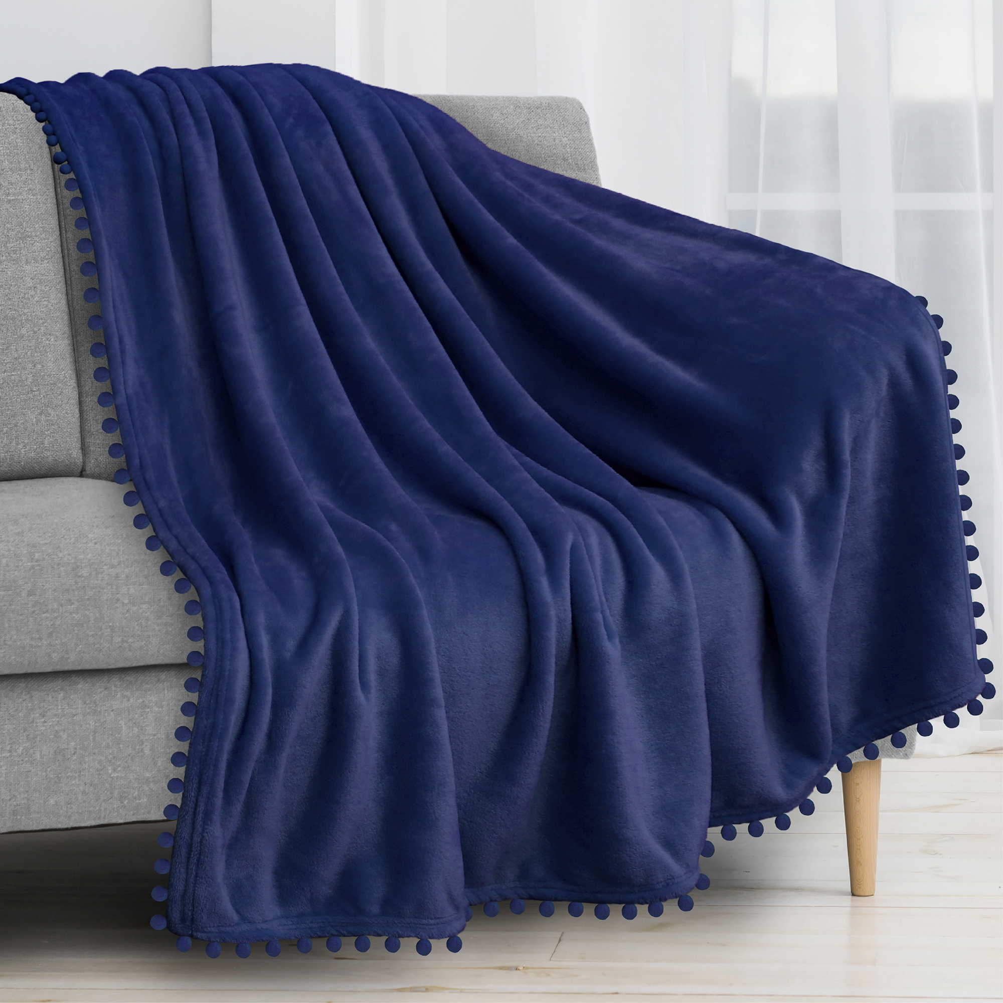 thumbnail 78 - Plaid Buffalo Checker Pom Pom Fringe Throw Blanket Soft Fleece for Sofa Couch