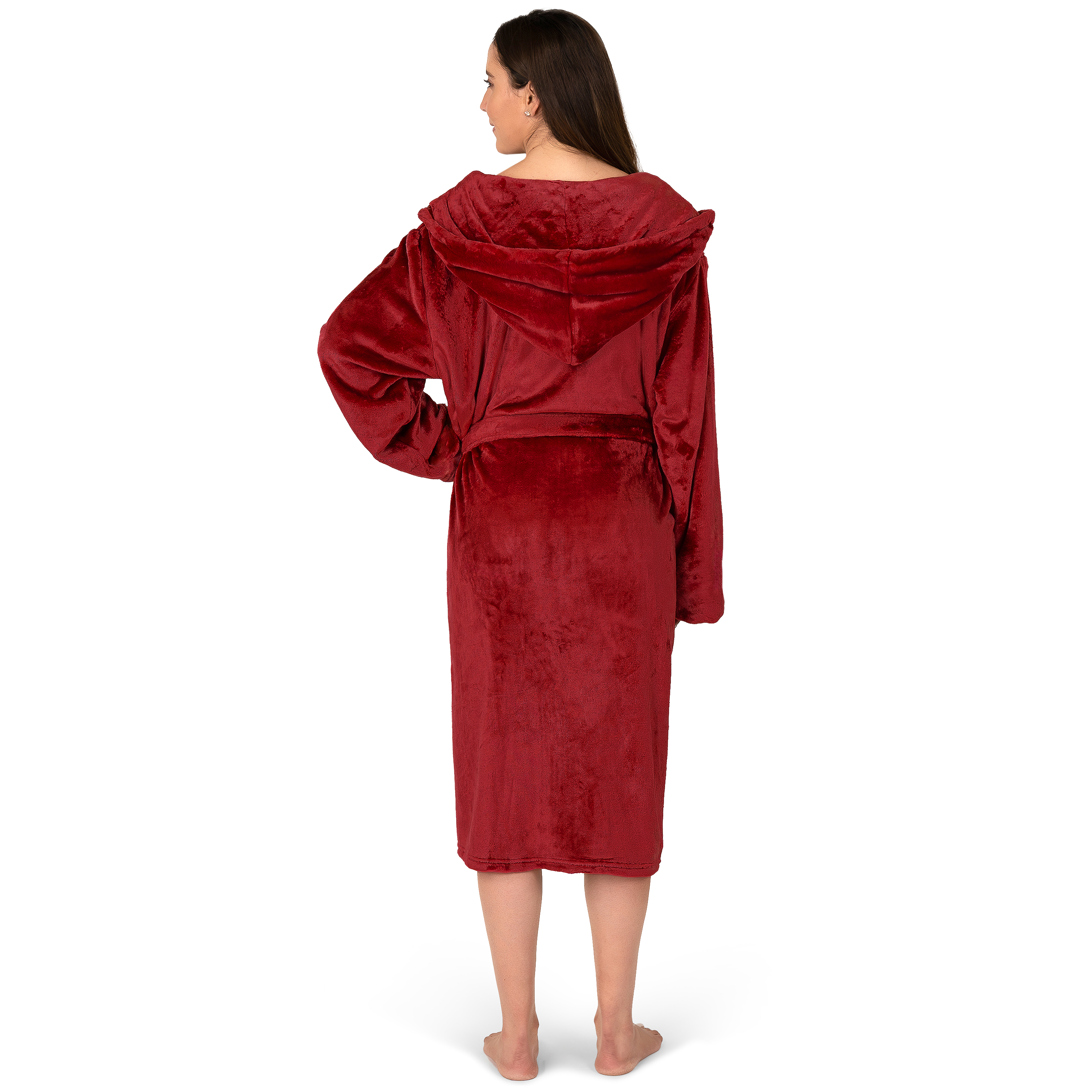 Womens Robe with Hood Fleece Plush Soft Long Hooded Robe Bathrobe for Spa Bath