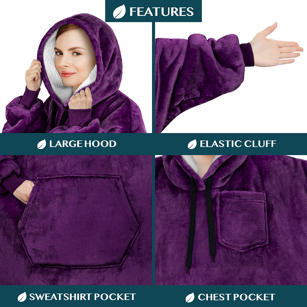 Blanket Sweatshirt Sherpa Plush Soft Comfy Fleece Oversized Hoodie Pocket Gift - Picture 84 of 117