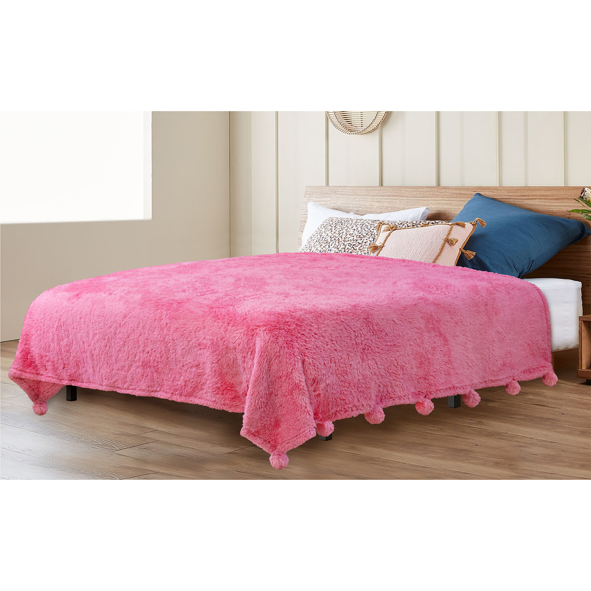 Soft Fuzzy Cozy Pom Pom Throw Blanket with Fluffy Sherpa Fleece for Sofa Couch - Picture 50 of 100