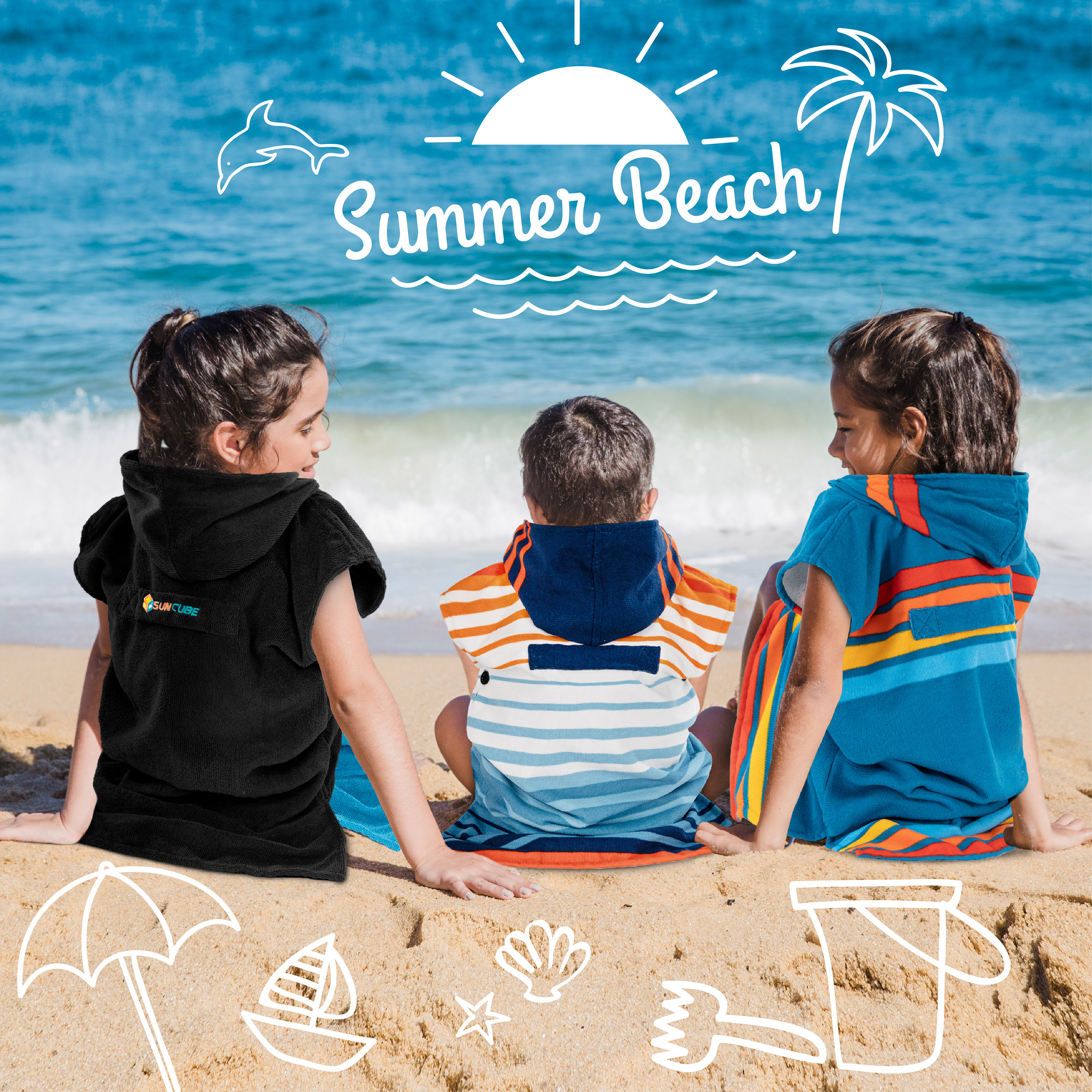 Kids Swim Poncho Hooded Towel Changing Robe for Swim Bath Towel 3-8 Boys Girls - Picture 7 of 71