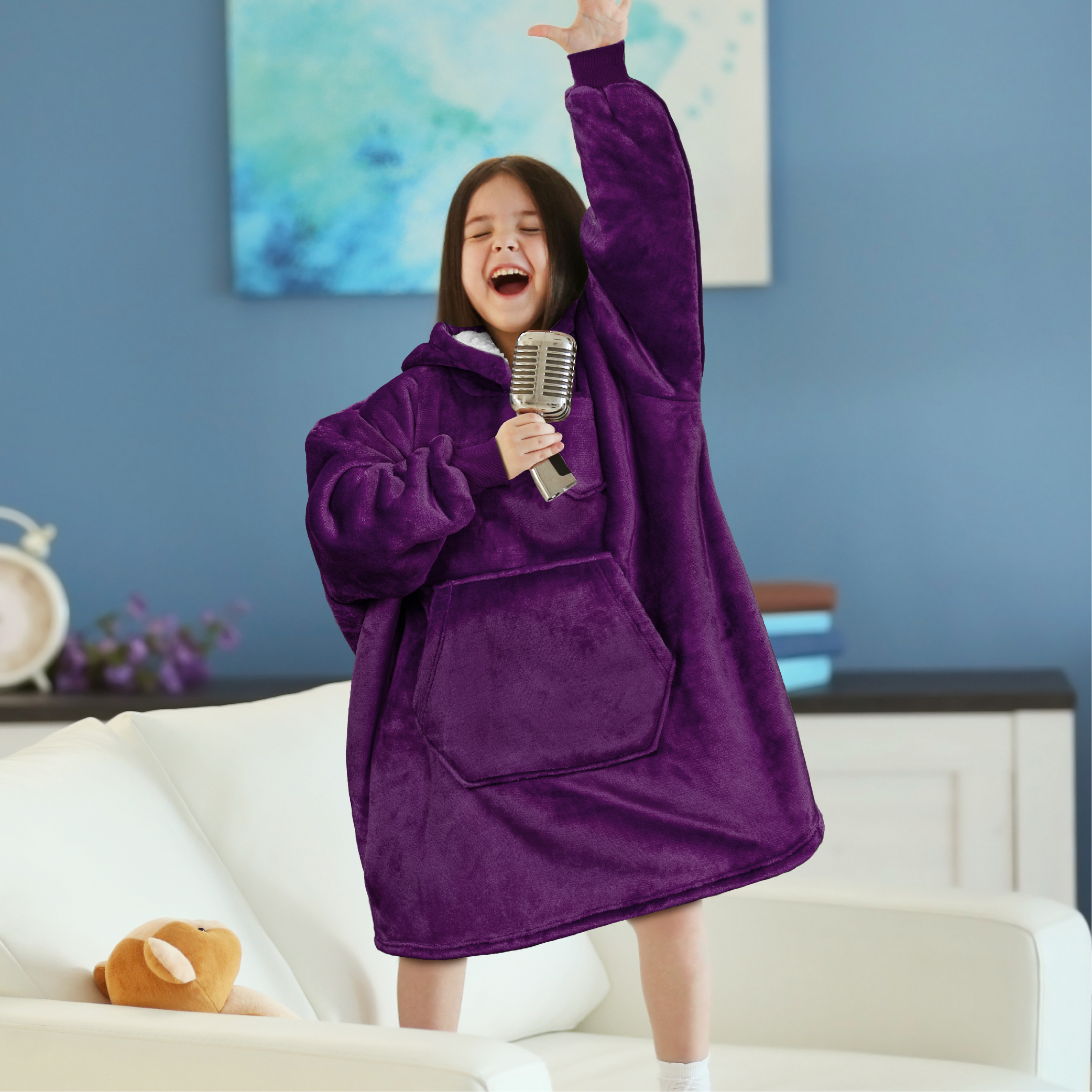 Blanket Sweatshirt Sherpa Lining Comfy Fleece Oversized Hoodie for Kids Teens JR - Picture 50 of 71