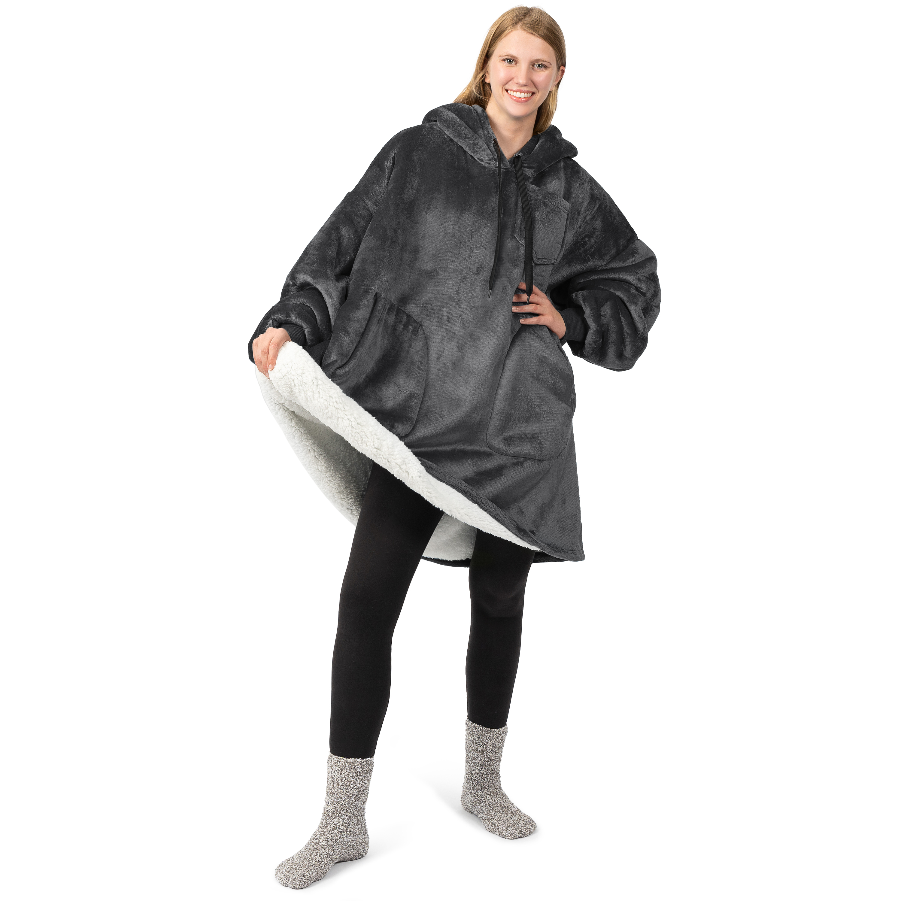 Manta Sudadera Sherpa Forro Felpa Suave Cómoda Vellón Gran Tamaño Sudadera con Capucha Bolsillo - Imagen 48 de 118