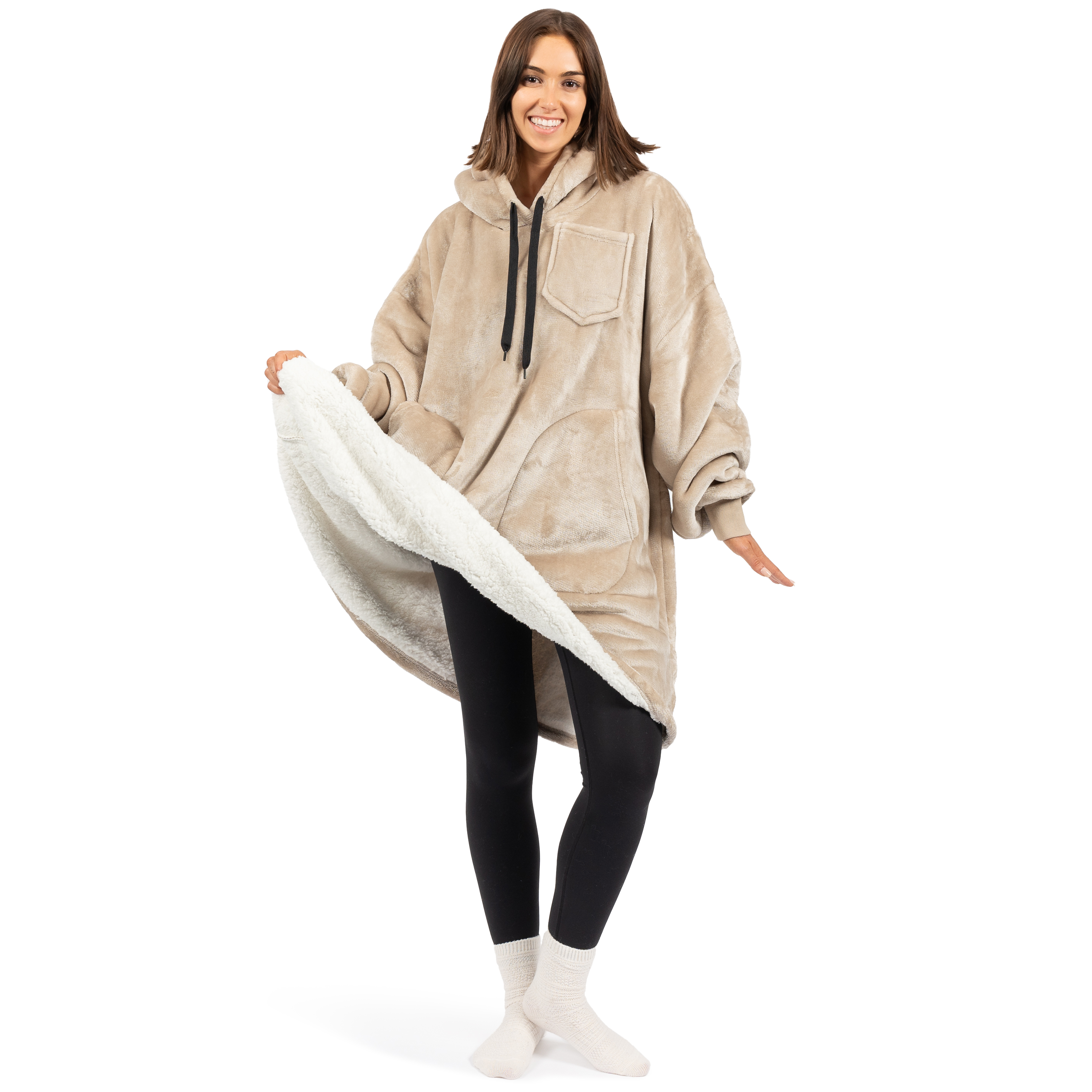 Manta Sudadera Sherpa Forro Felpa Suave Cómoda Vellón Gran Tamaño Sudadera con Capucha Bolsillo - Imagen 93 de 118