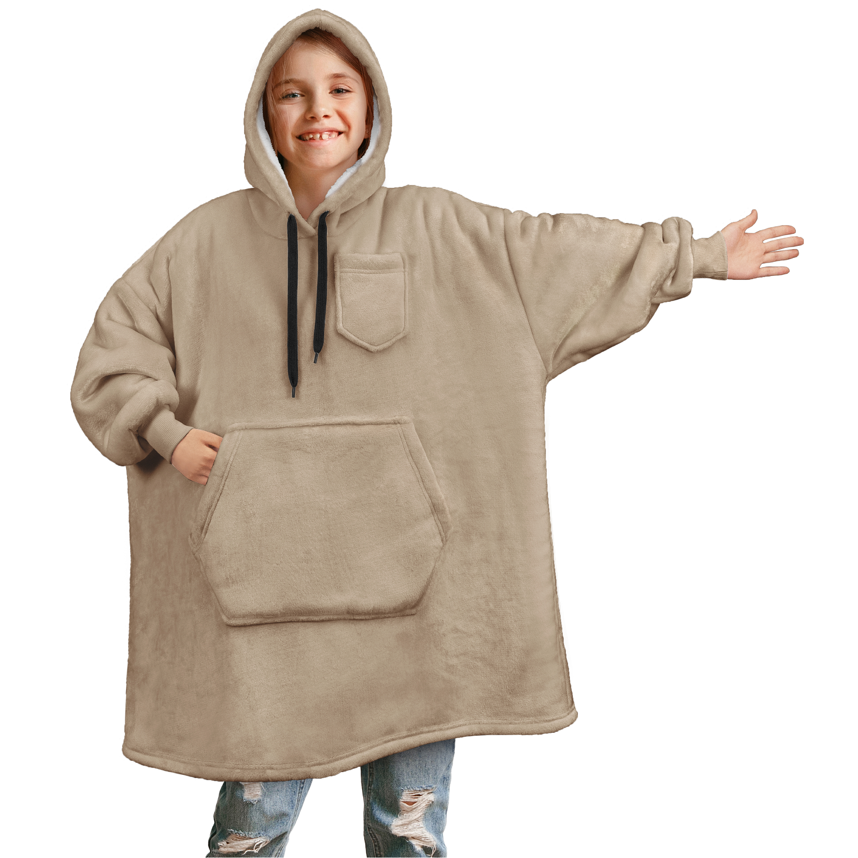 Blanket Sweatshirt Sherpa Lining Comfy Fleece Oversized Hoodie for Kids Teens JR - Picture 51 of 71