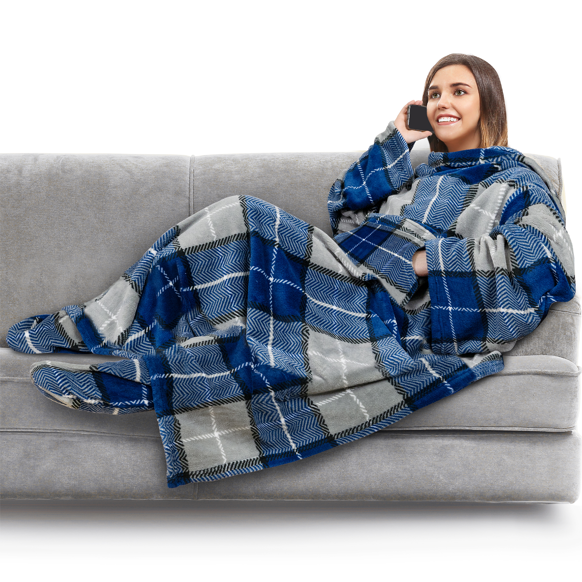 Tragbare Decke mit Fußtasche Ärmel Weich Fleece Wickel Sofa Couch TV Geschenke - Bild 113 von 192