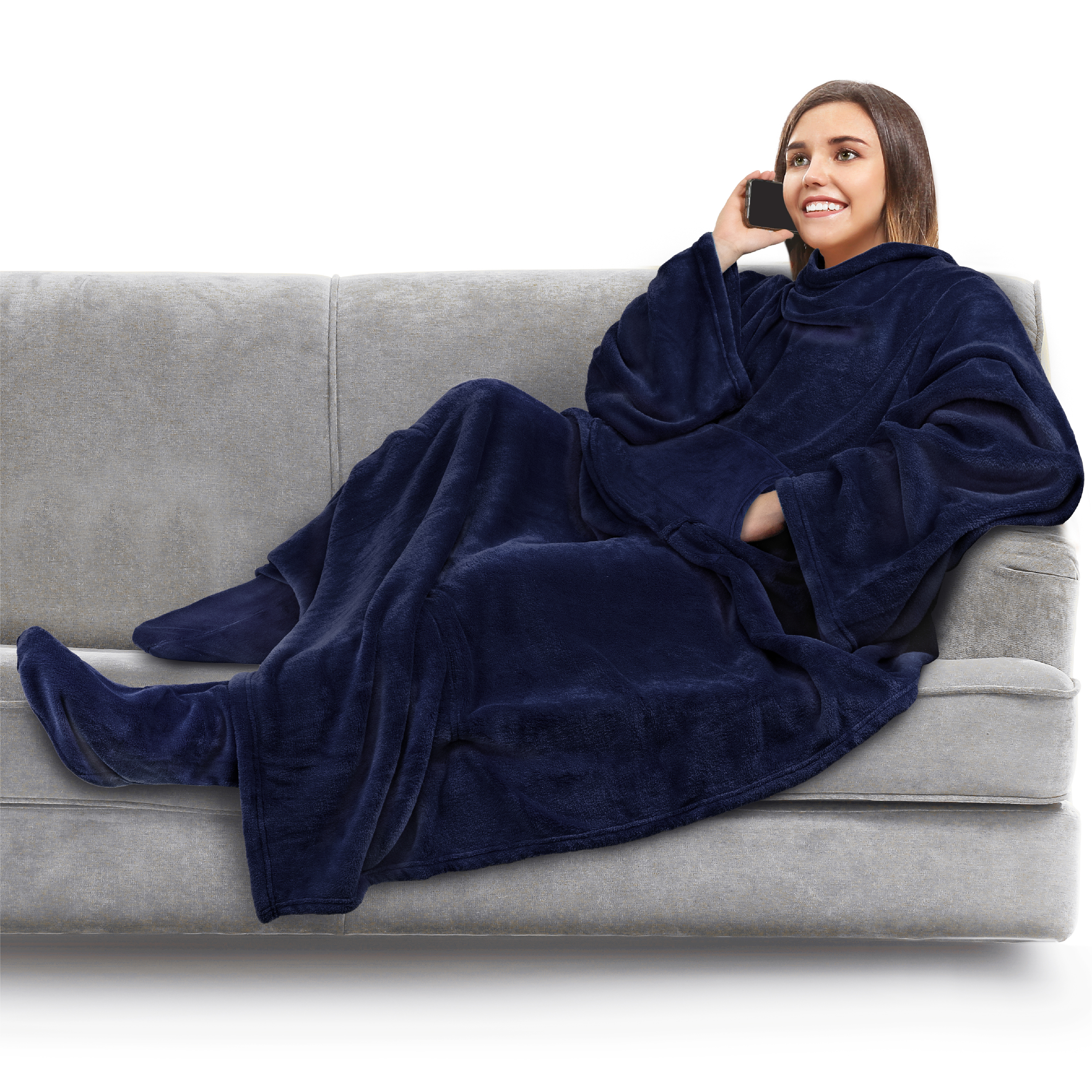 Tragbare Decke mit Fußtasche Ärmel Weich Fleece Wickel Sofa Couch TV Geschenke - Bild 93 von 192