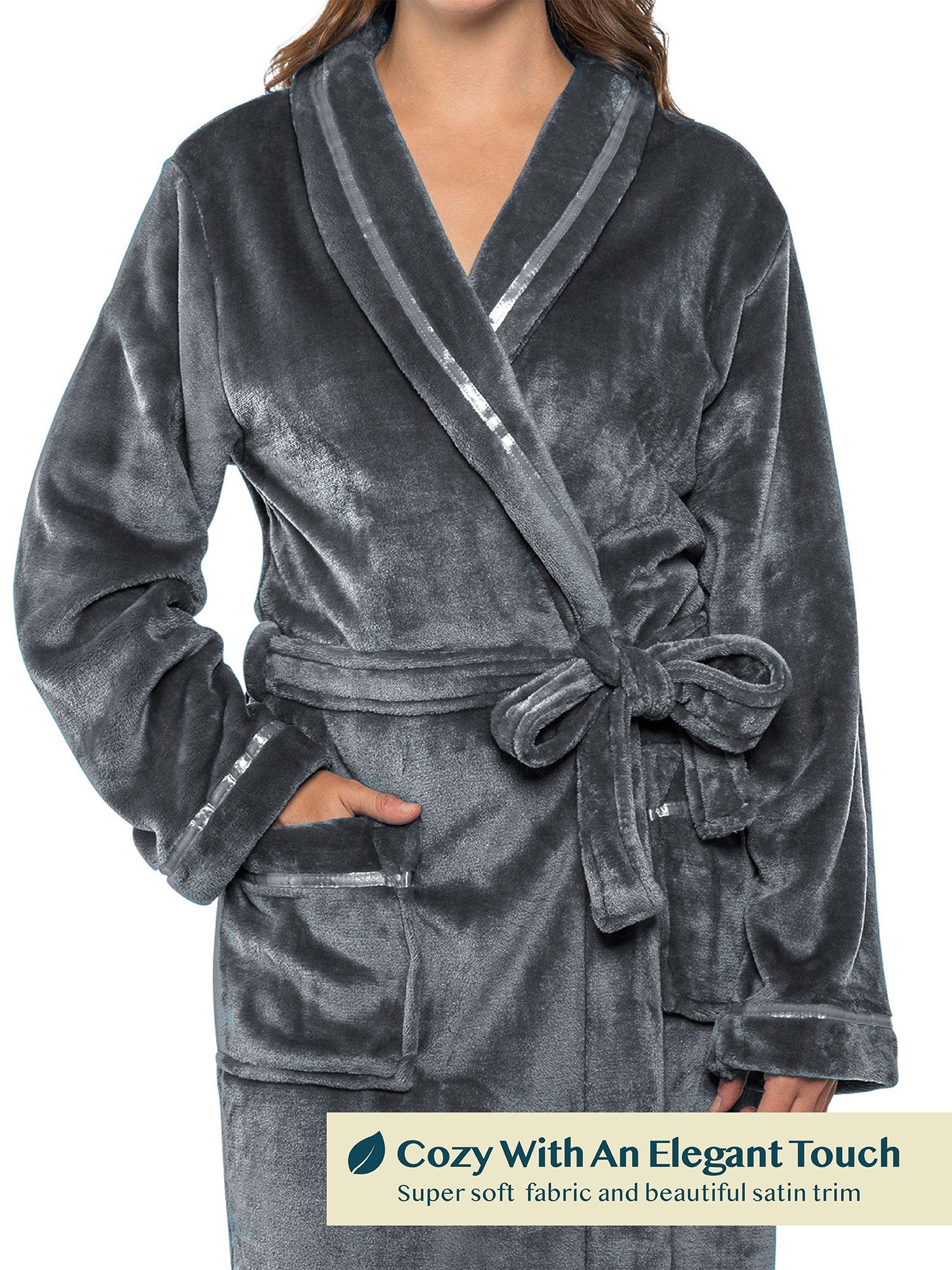 Women Fleece Bath Robe Plush Shawl Collar Spa Robe Soft Microfiber Long Bathrobe - Picture 27 of 99