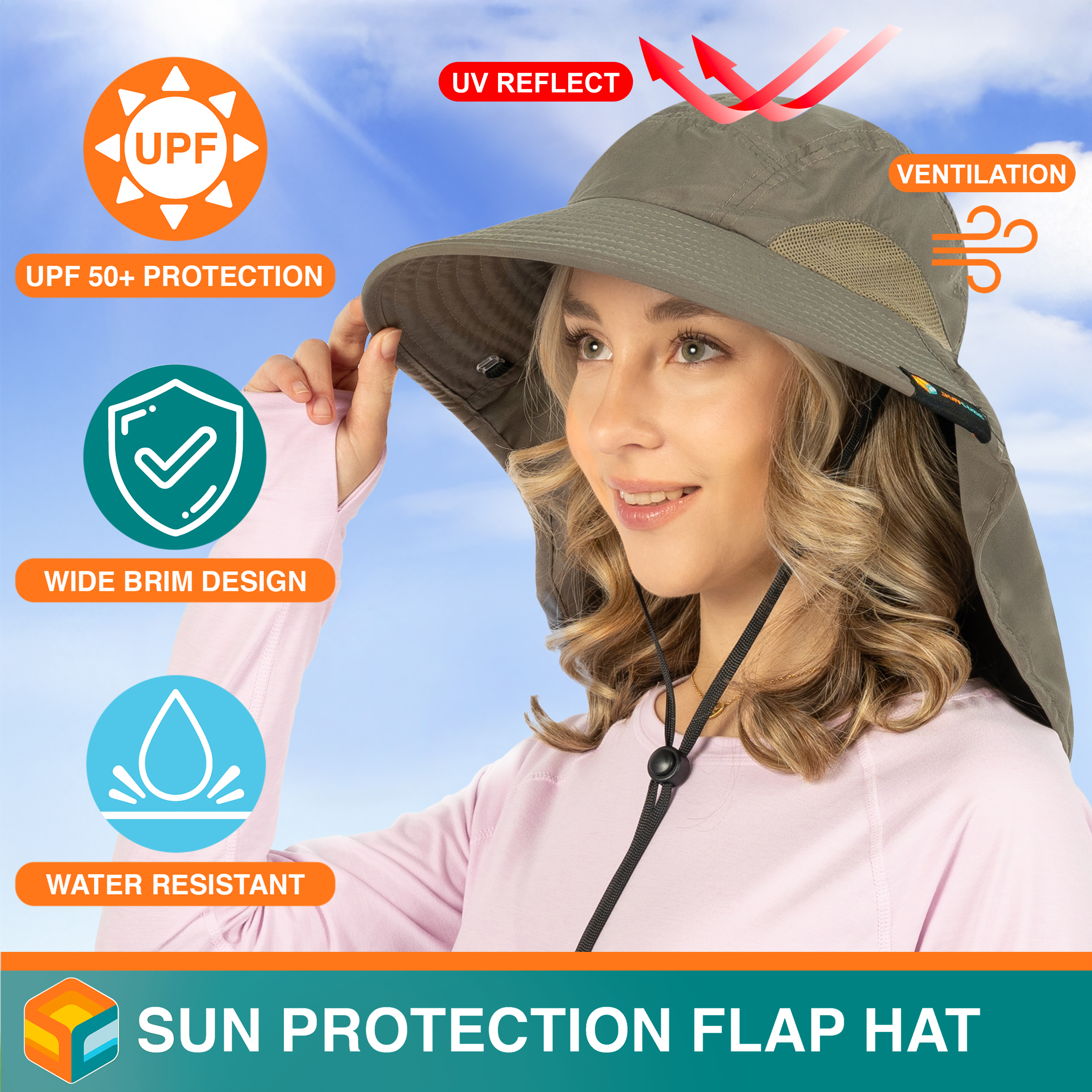 Sombrero para el Sol con Solapa para el Cuello Ala Ancha Sombrero para Senderismo 50+UPF Hombres Mujeres Pesca Safari FPS - Imagen 91 de 128