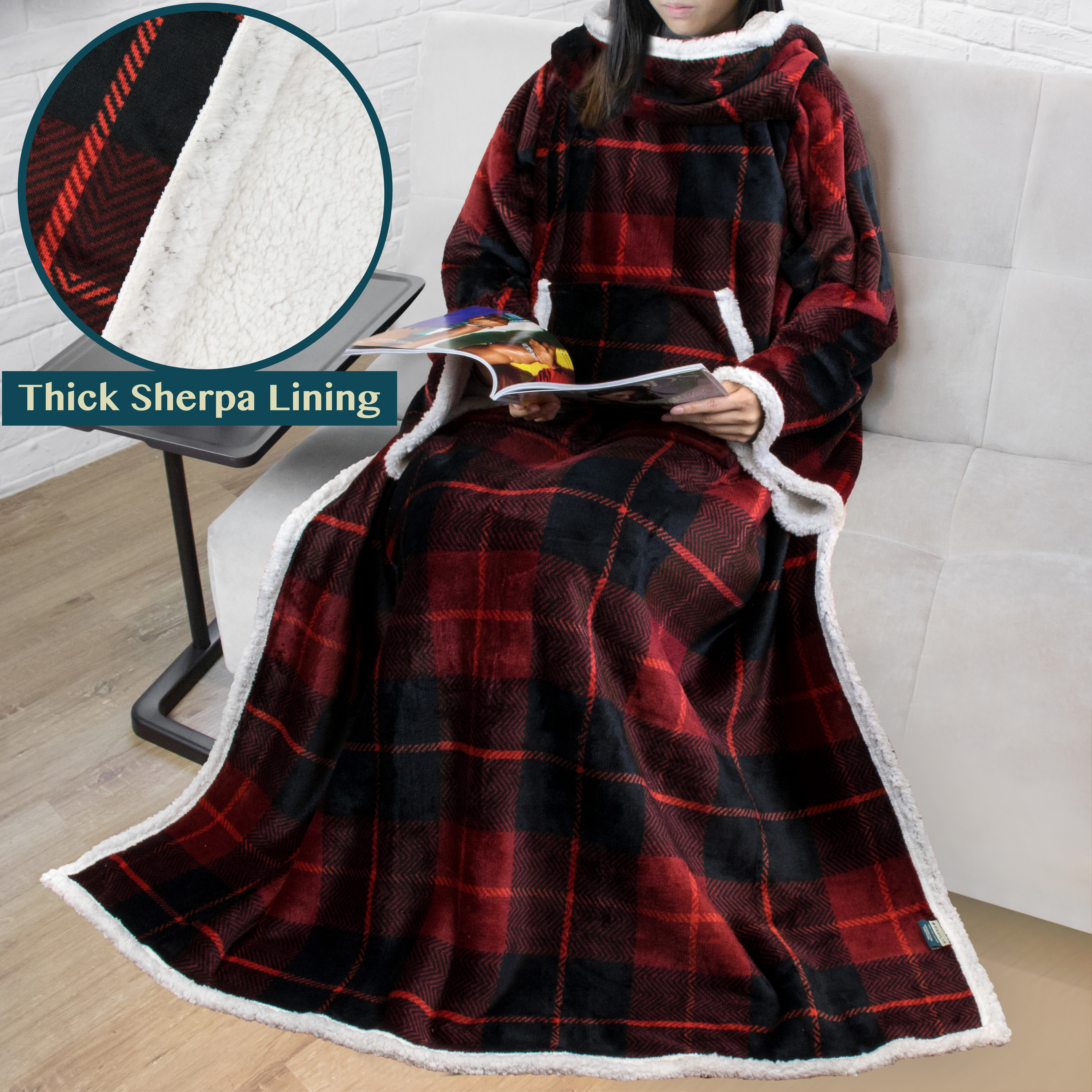 Fleece Wearable TV Blanket with Sleeves Front Pocket Robe Warn Soft Blanket Gift - Picture 139 of 168