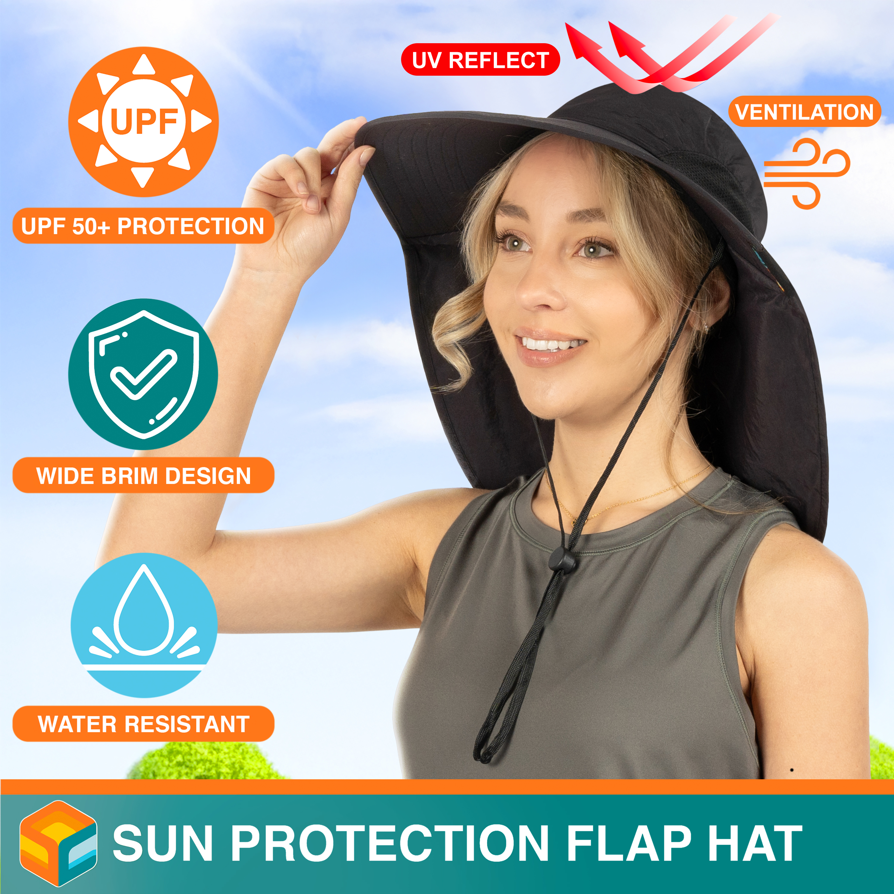 Sombrero para el Sol con Solapa para el Cuello Ala Ancha Sombrero para Senderismo 50+UPF Hombres Mujeres Pesca Safari FPS - Imagen 30 de 128
