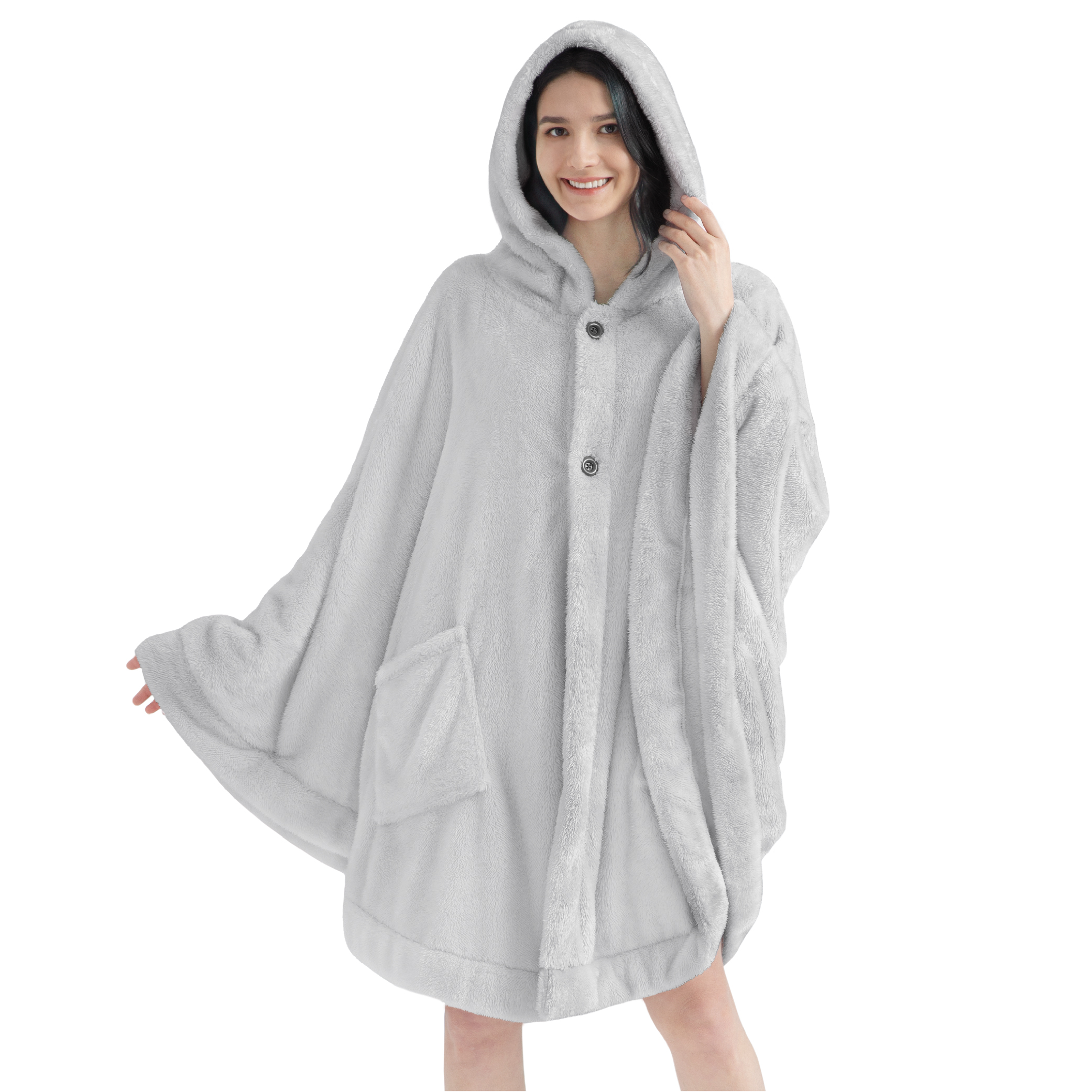 Poncho Manta con Capucha Usable Mantón Envoltura Capucha Bolsillos Suave Esponjoso Regalo - Imagen 54 de 81