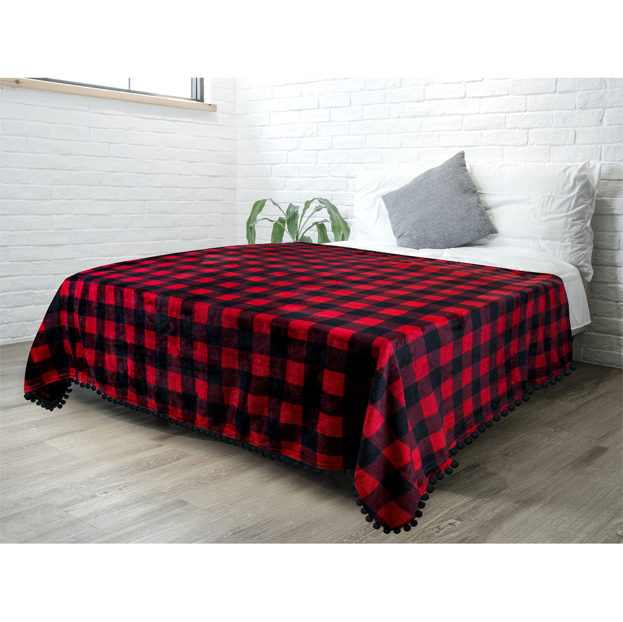 thumbnail 36 - Fleece Throw Blanket with Pom Pom Fringe Super Soft Lightweight Bed Couch Home