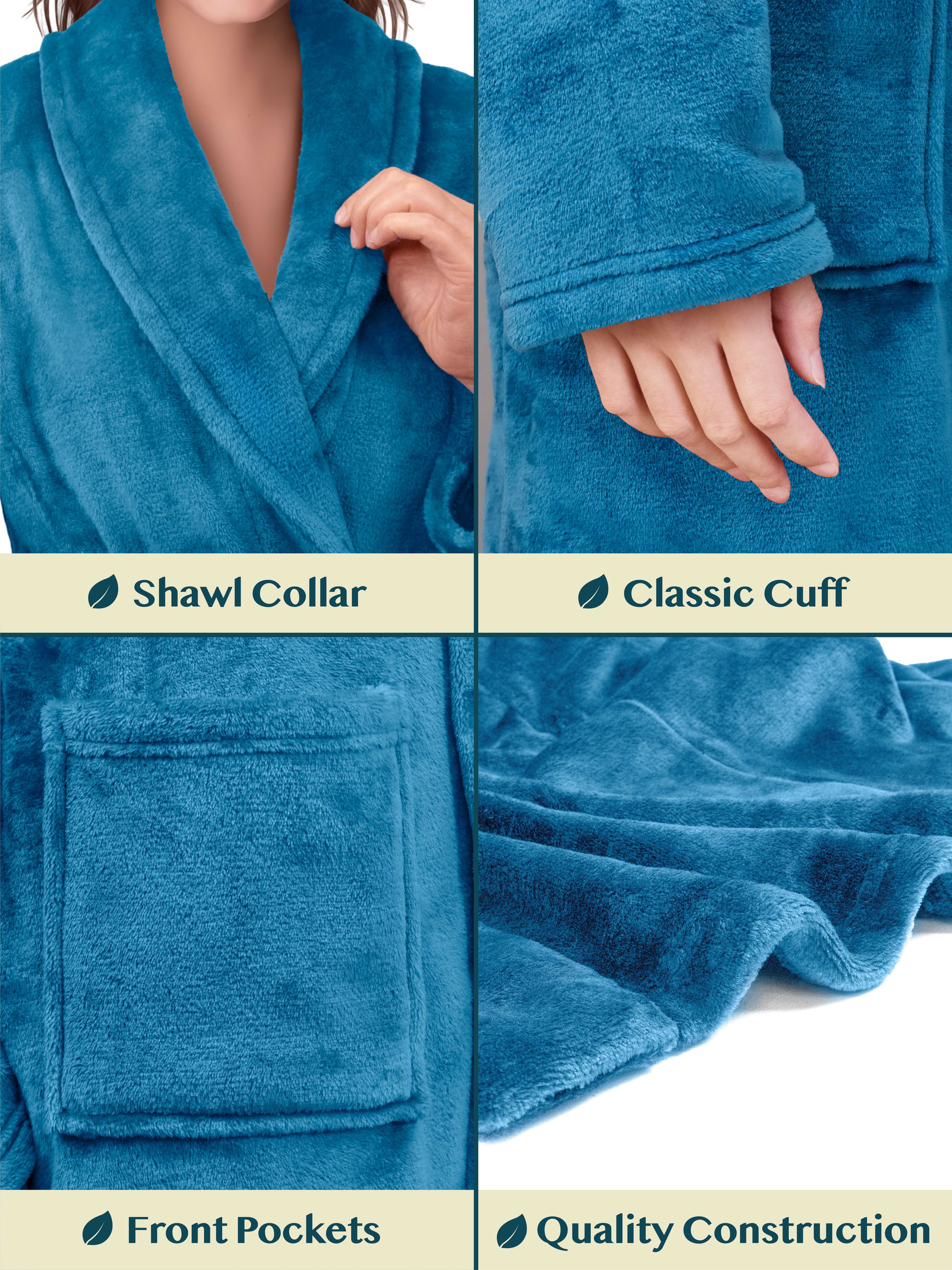 Womens Robe Fleece Bathrobe Long Warm Spa Bath Robe Shower Lightweight Plus Size - Picture 39 of 50