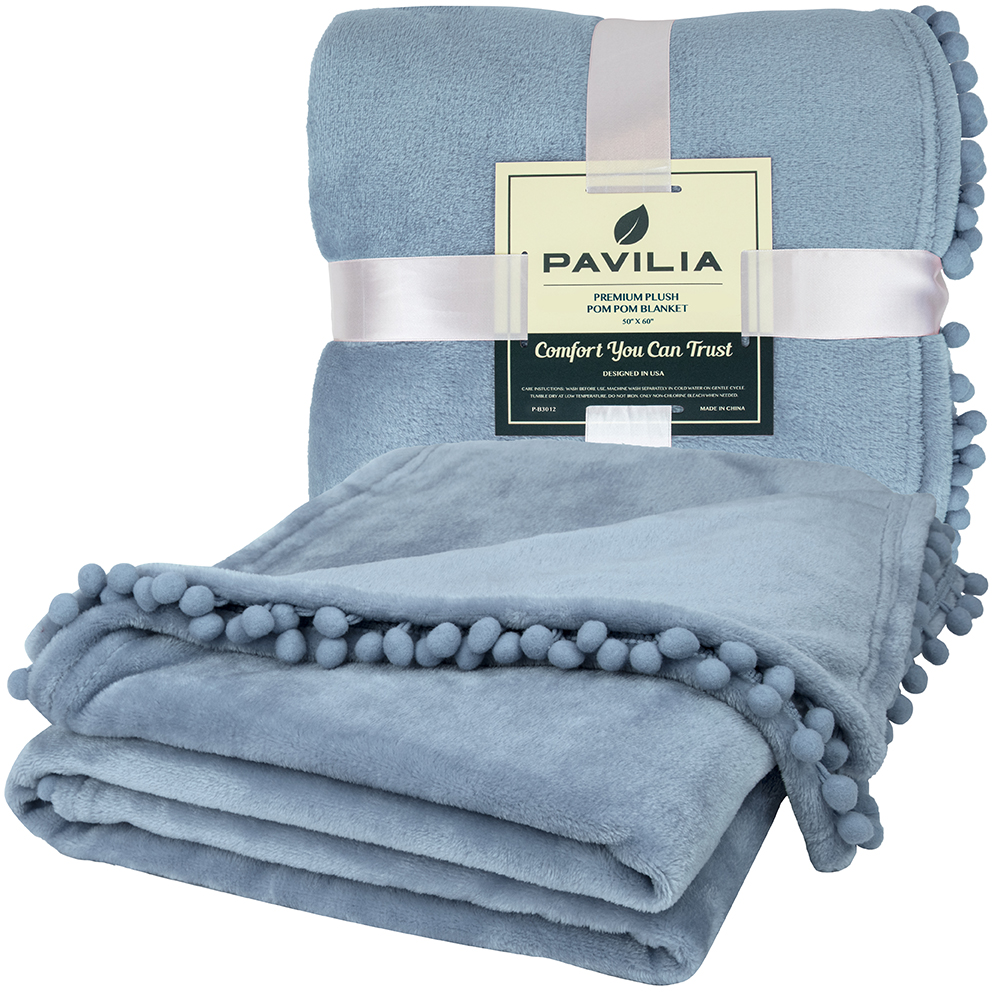 thumbnail 103 - Fleece Throw Blanket with Pom Pom Fringe Super Soft Lightweight Bed Couch Home