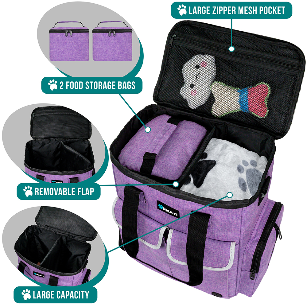 Dog Travel Bag Supplies Pet Organizer Set Pet Food Container Bowls Weekend Cat - Picture 27 of 36