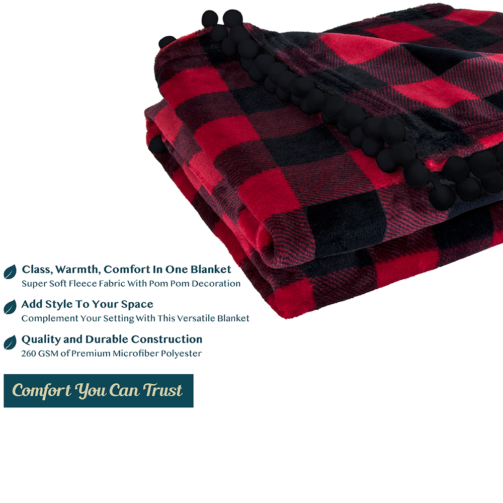 thumbnail 34 - Fleece Throw Blanket with Pom Pom Fringe Super Soft Lightweight Bed Couch Home