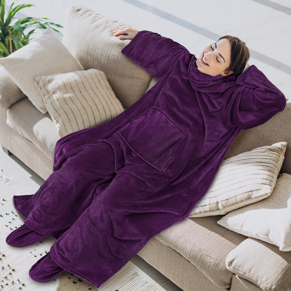 Tragbare Decke mit Fußtasche Ärmel Weich Fleece Wickel Sofa Couch TV Geschenke - Bild 135 von 192