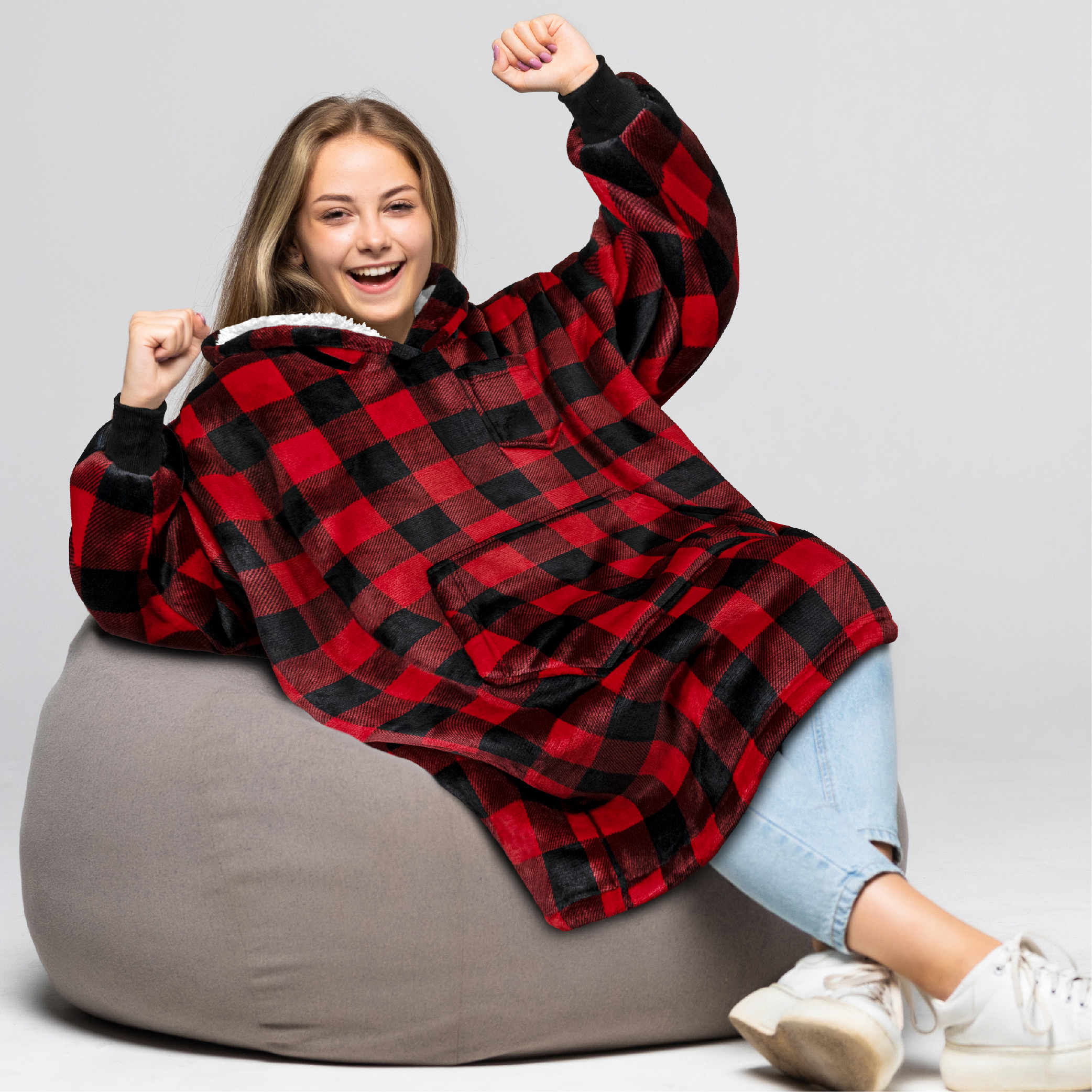 Blanket Sweatshirt Sherpa Lining Comfy Fleece Oversized Hoodie for Kids Teens JR - Picture 14 of 71