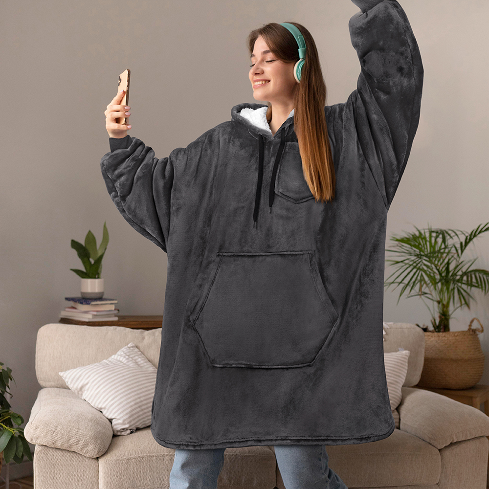 Blanket Sweatshirt Sherpa Lining Plush Soft Comfy Fleece Oversized Hoodie Pocket - Picture 47 of 101