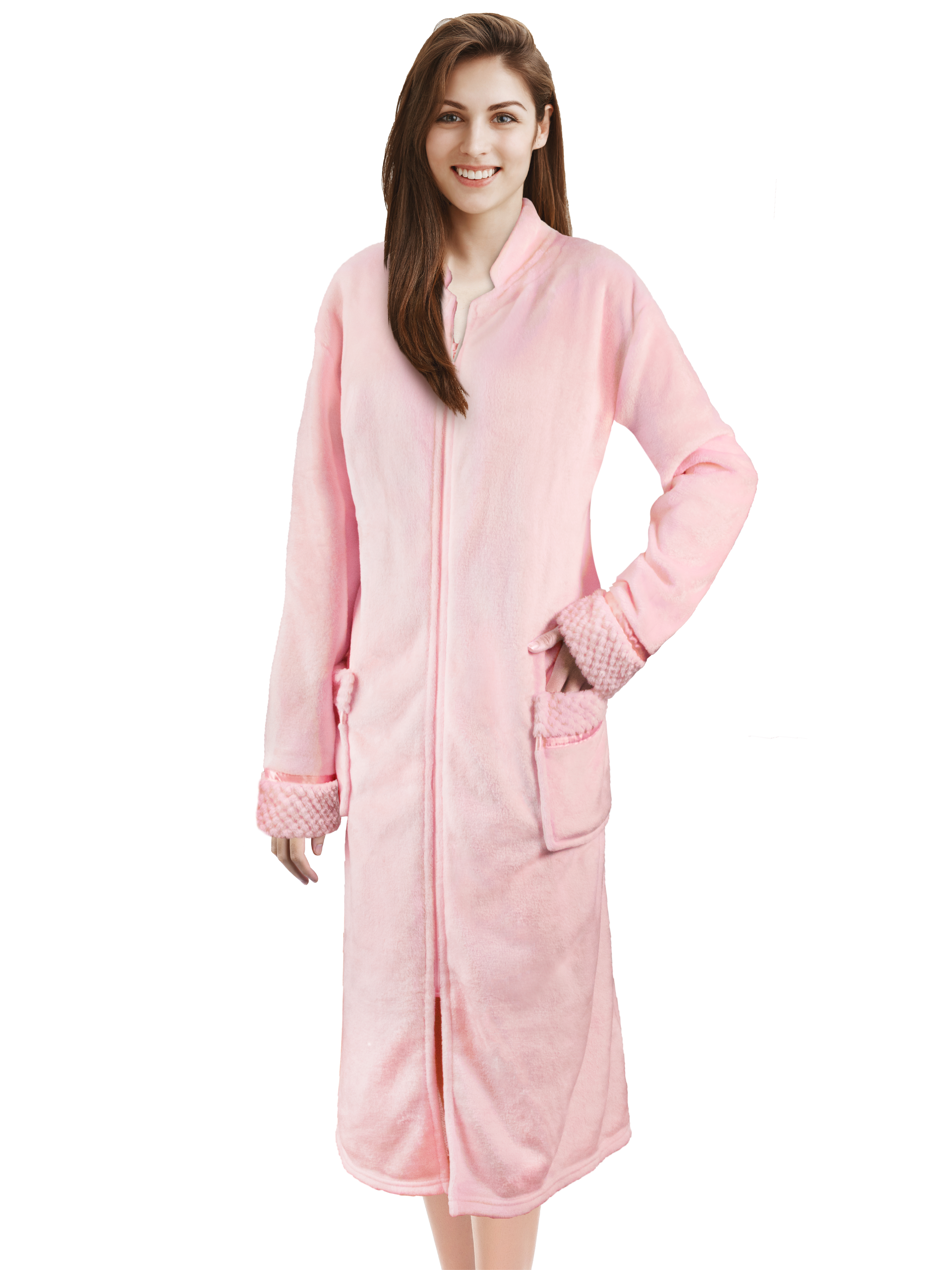 Women Zipper Robe Housecoat Fleece Lounger Front Zip Up Robe Full Length Ladies - Picture 36 of 85