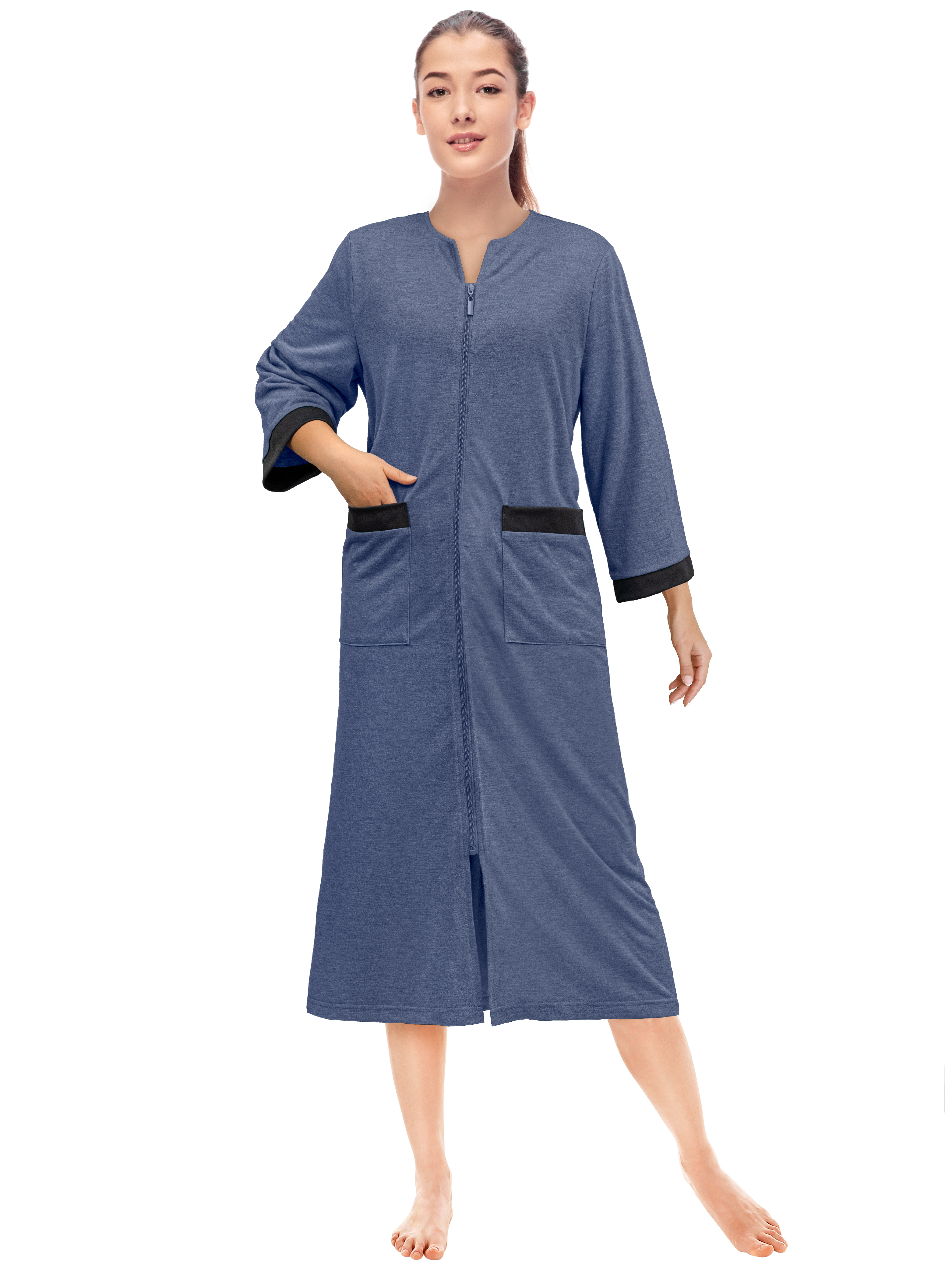Mujeres Cremallera Abrigo Tumbona Cremallera Damas Bata Ligero Casa Abrigo Vestido - Imagen 23 de 40
