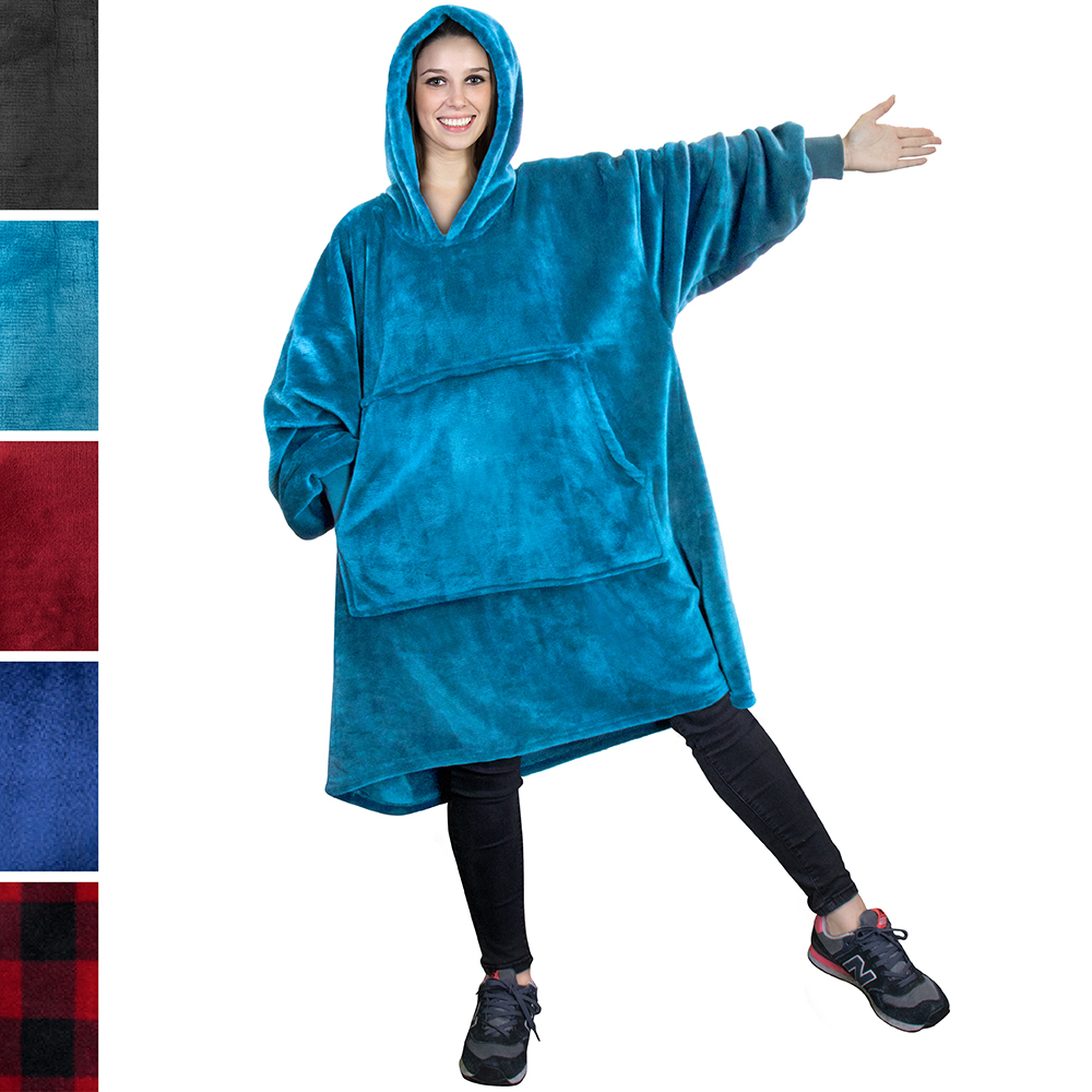 HOODIE SWEATSHIRT Wearable Comfy Blanket With Hood Sleeves Large Pocket ...