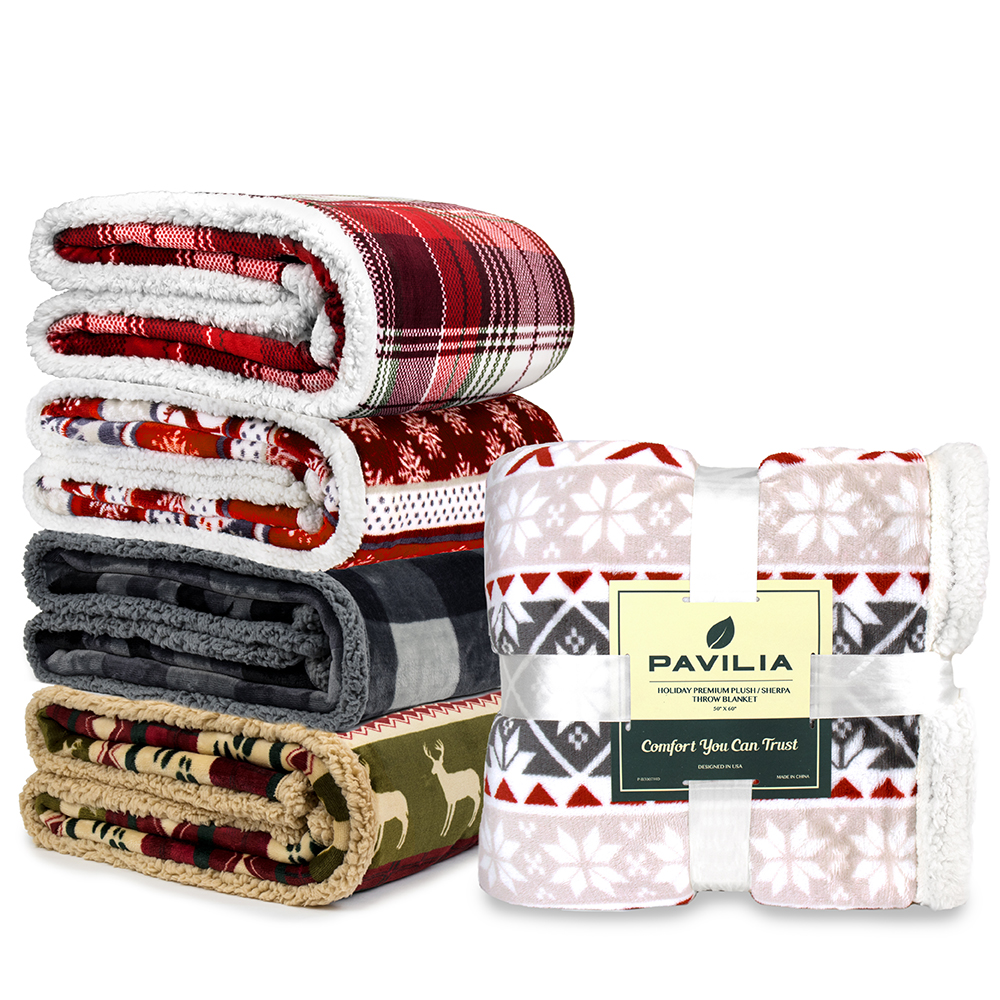 Christmas Blanket Microfiber Fleece Plaid Sherpa Holiday Throw for Couch Sofa - Picture 29 of 68