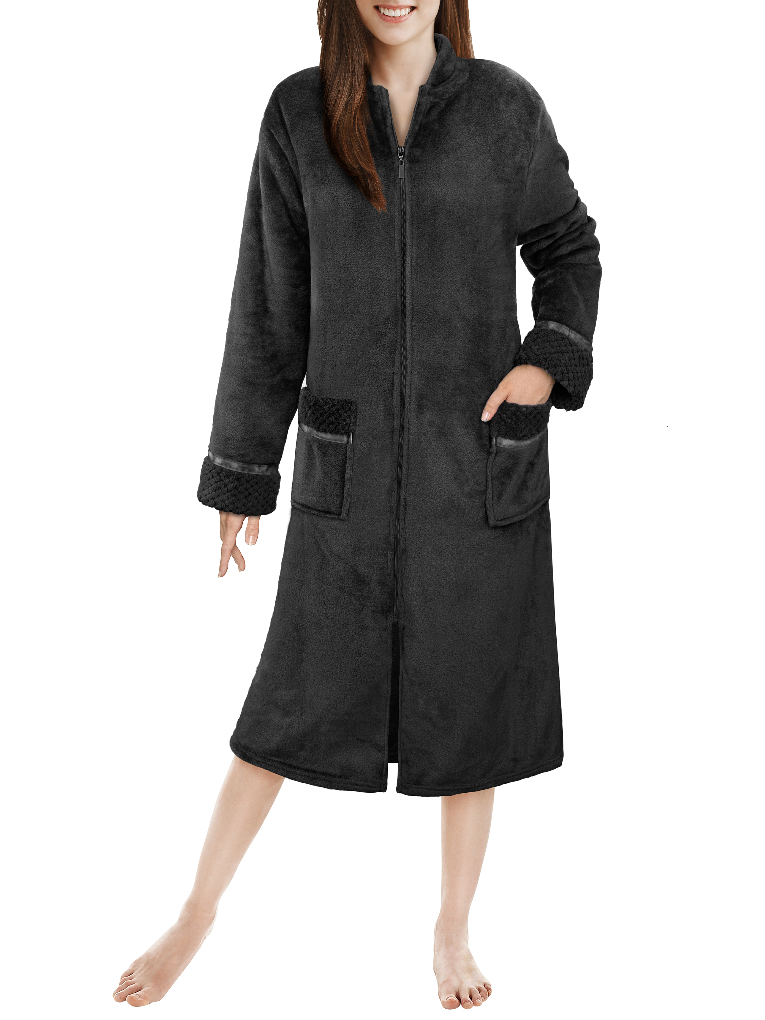 Women Zipper Robe Housecoat Fleece Lounger Front Zip Up Robe Full Length Ladies - Picture 11 of 85