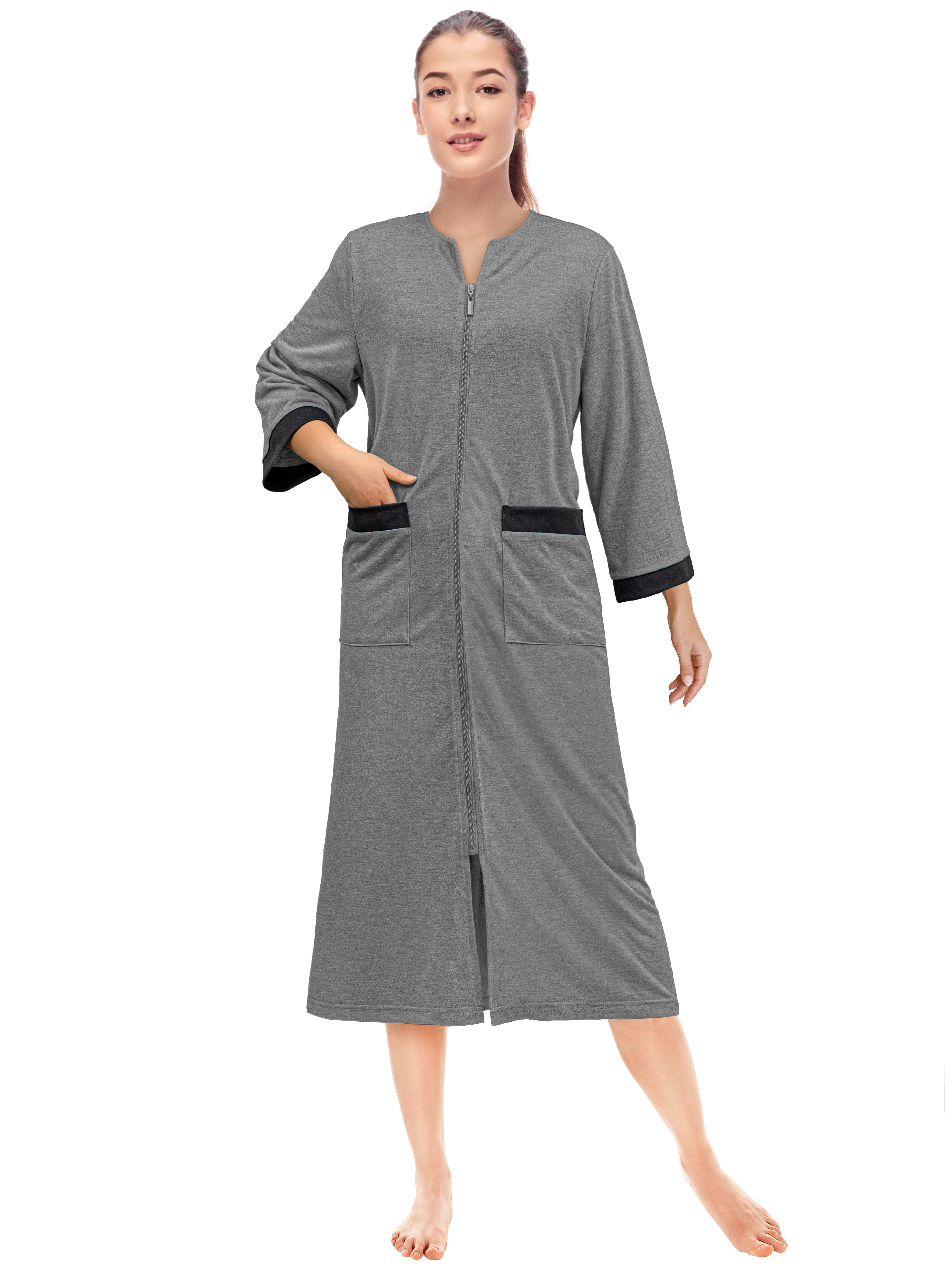 Mujeres Cremallera Abrigo Tumbona Cremallera Damas Bata Ligero Casa Abrigo Vestido - Imagen 15 de 40