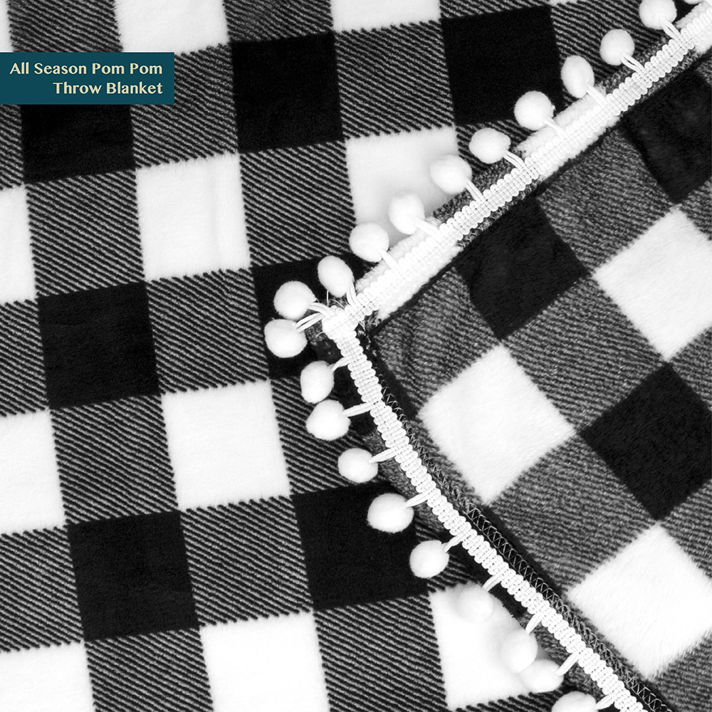 thumbnail 32 - Plaid Buffalo Checker Pom Pom Fringe Throw Blanket Soft Fleece for Sofa Couch