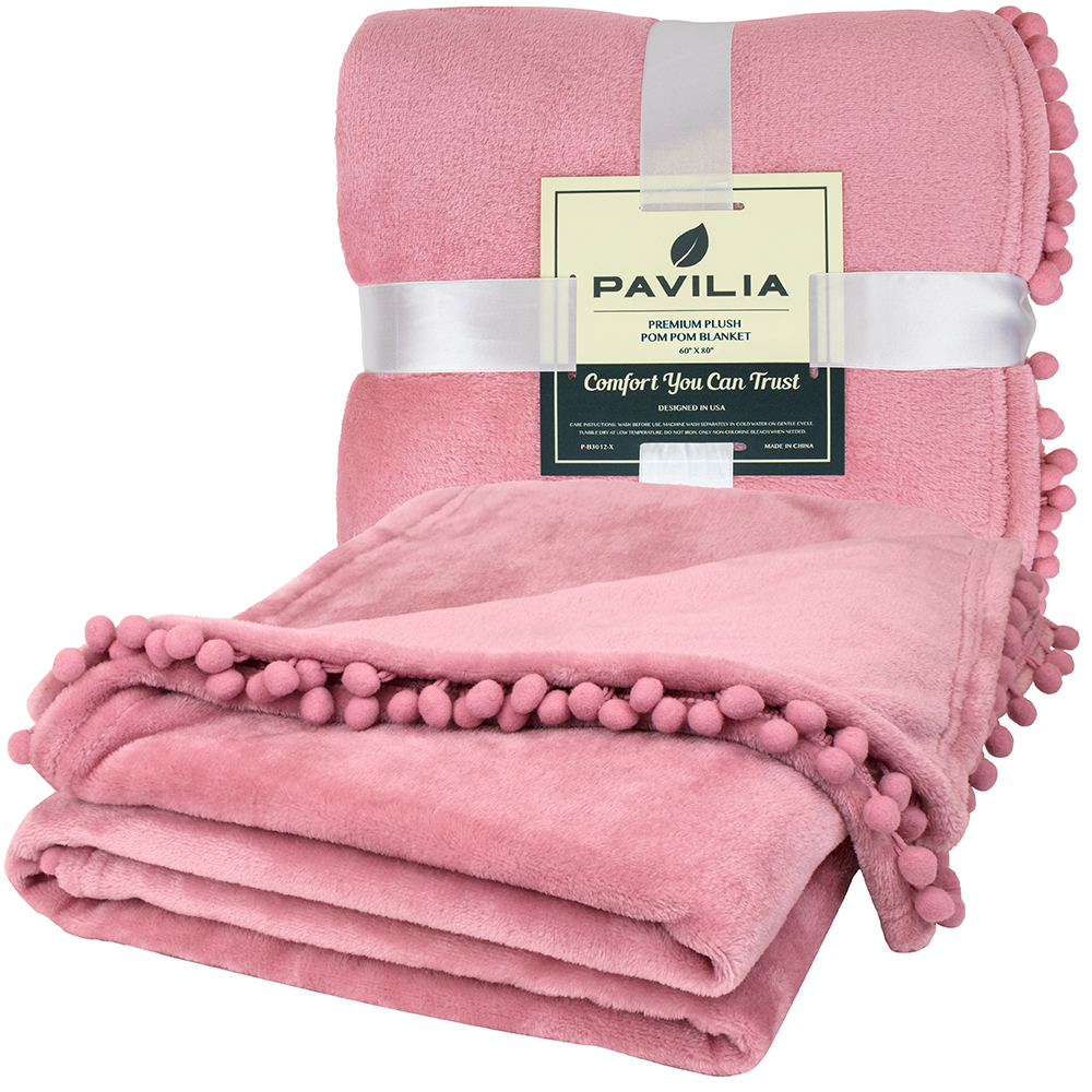 thumbnail 15 - Fleece Throw Blanket with Pom Pom Fringe Super Soft Lightweight Bed Couch Home